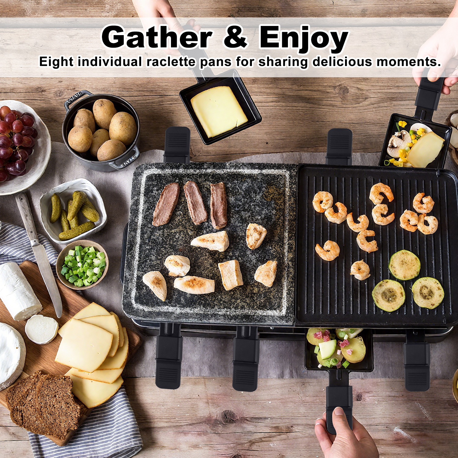 Cusimax Portable Indoor BBQ Grill with 2 in 1 Reversible Non-stick Plate & Natural Grill Stone,Electric Tabletop Cooker for BBQ&Family fun