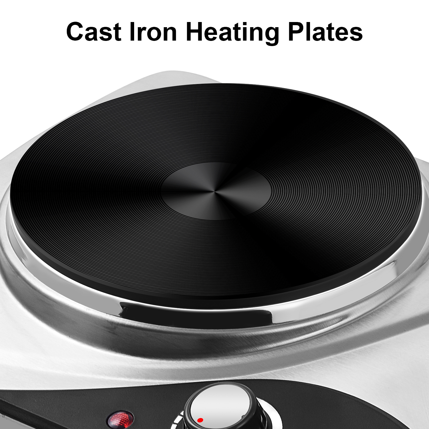 Cusimax 1800W Electric Double Hot Plate,Countertop Cast Iron Burner,Temperature Controls,Power Indicator Lights,Easy To Clean,Silver