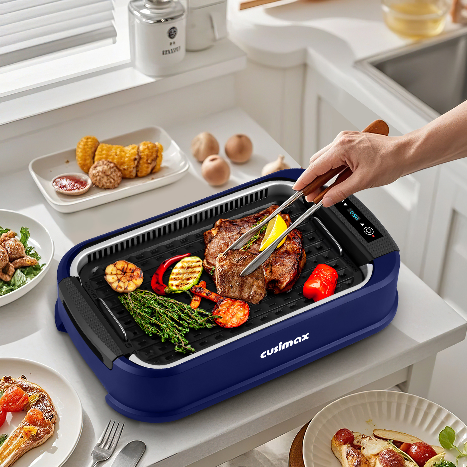 Cusimax Blue Electric Portable Indoor Smokeless Grill(IT)