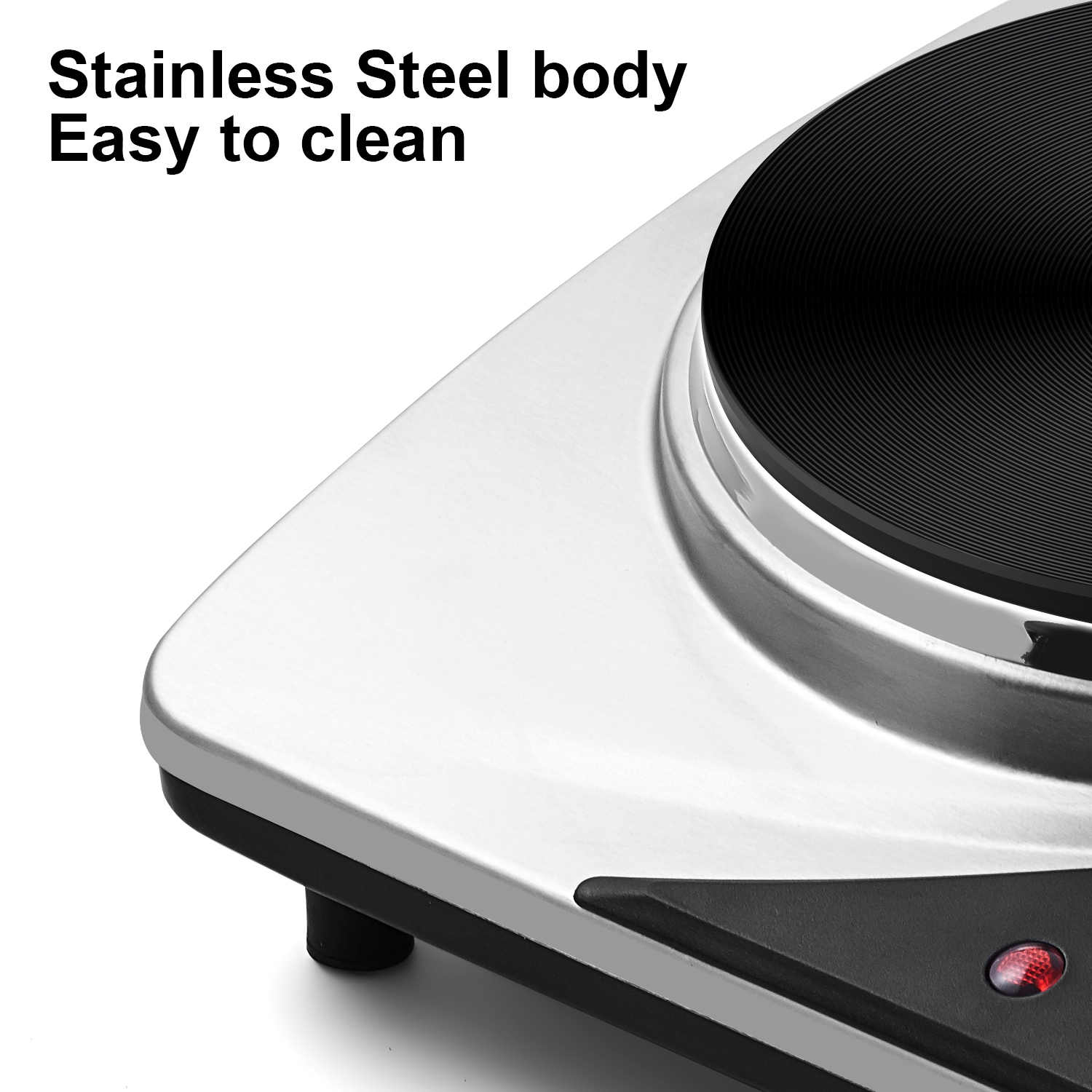 Cusimax 2500W Electric Double Hot Plate,Countertop Cast Iron Burner,Temperature Controls,Power Indicator Lights,Easy To Clean,Silver(DE)