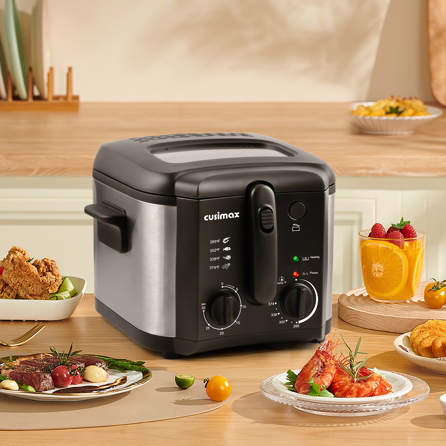 Cusimax 2.5L Electric Deep Fryer with Basket Strainer and Handle,Lid with View Window,Adjustable Temp & Timer,Perfect for Chicken,Fries,Chips and More,Easy to Clean,1500 Watts