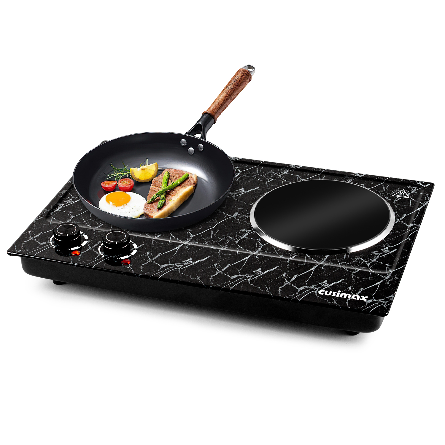 Cusimax 1800W Infrared Ceramic Electric Hot Plate for Cooking, Portable Countertop Burner Glass Heating Plate with 2 Knob Control,Stainless Steel Electric Stove,Easy To Clean