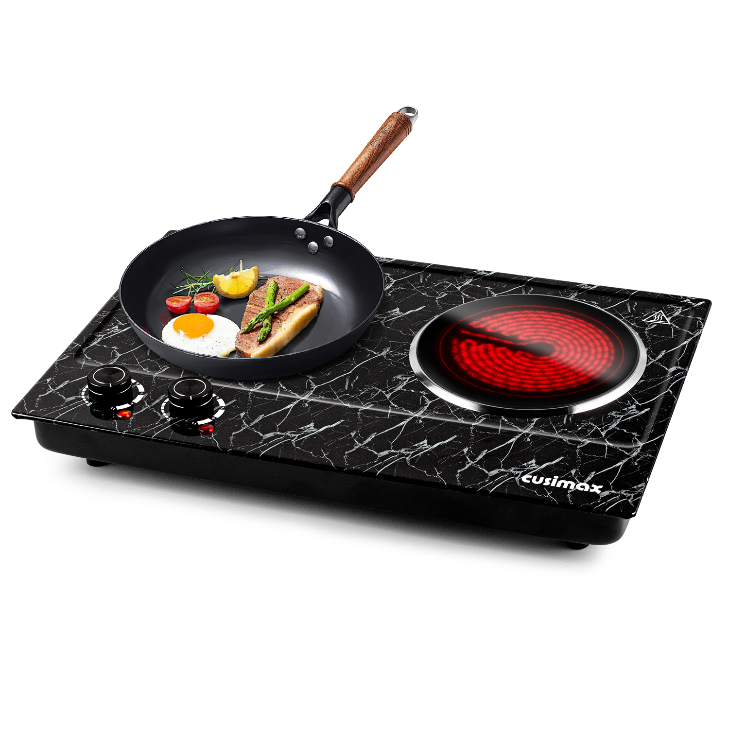 Cusimax 1800W Infrared Ceramic Electric Hot Plate for Cooking, Portable Countertop Burner Glass Heating Plate with 2 Knob Control,Stainless Steel Electric Stove,Easy To Clean