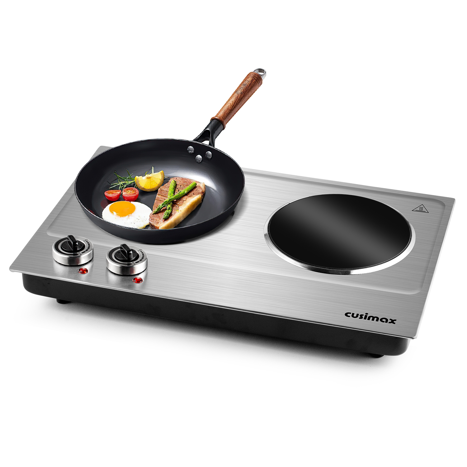 Cusimax 1800W Infrared Ceramic Electric Hot Plate for Cooking, Portable Countertop Burner Glass Heating Plate with 2 Knob Control,Stainless Steel Electric Stove,Easy To Clean,Upgraded Version