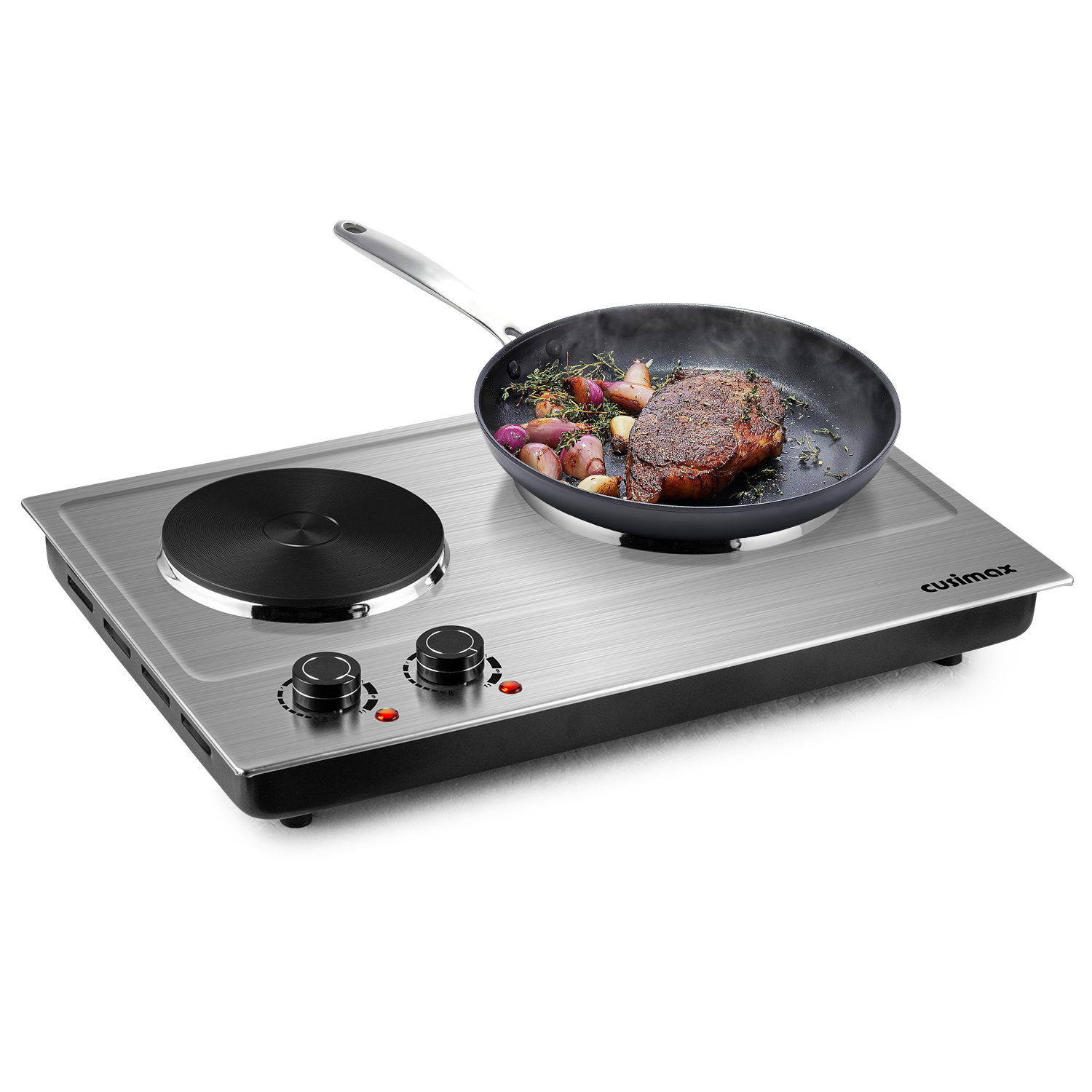 Cusimax 1800W Portable Double Hot Plate,Stainless Steel Countertop Cooktop,Cast Iron Electric Double Burner,Easy To Clean
