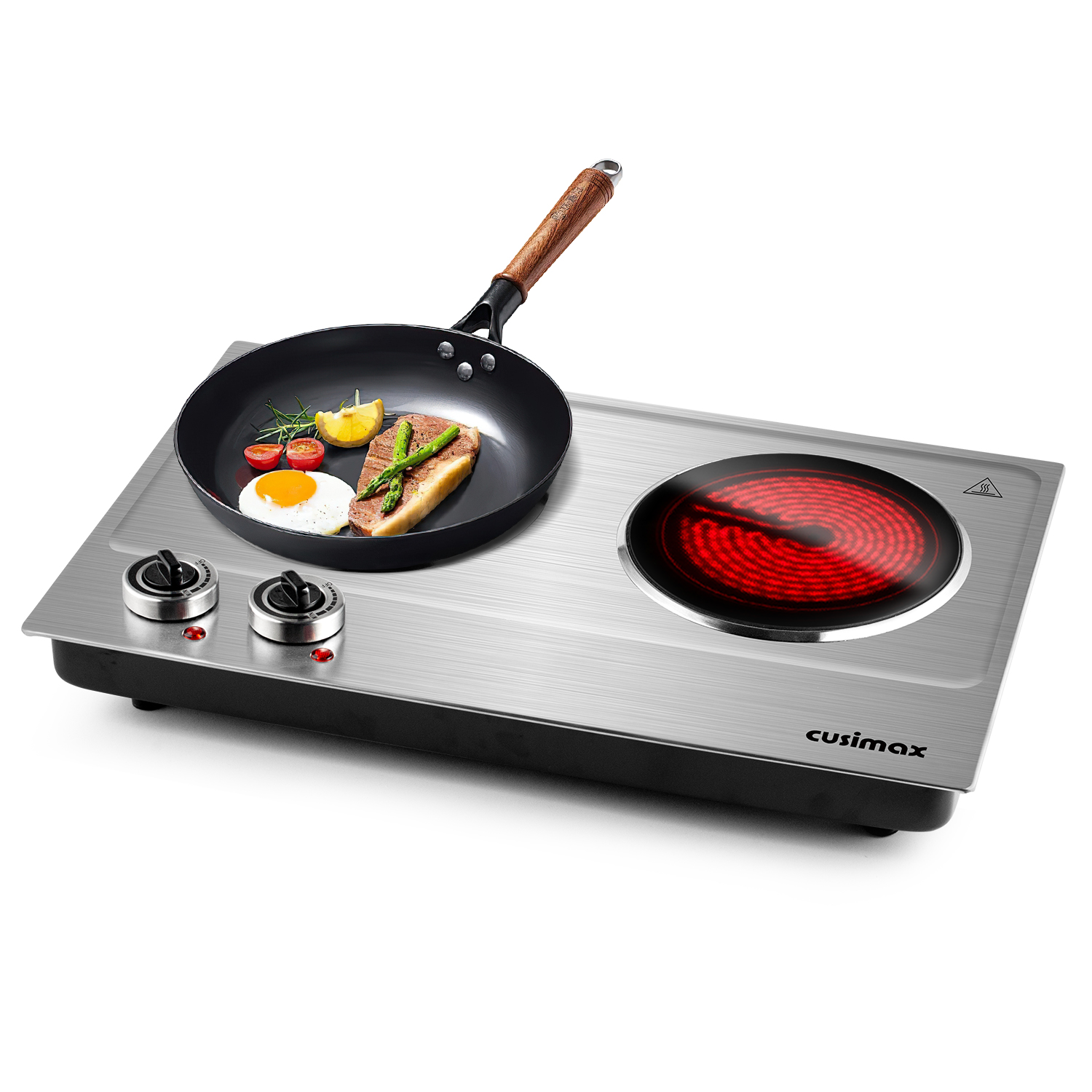 Cusimax 1800W Infrared Ceramic Electric Hot Plate for Cooking, Portable Countertop Burner Glass Heating Plate with 2 Knob Control,Stainless Steel Electric Stove,Easy To Clean,Upgraded Version