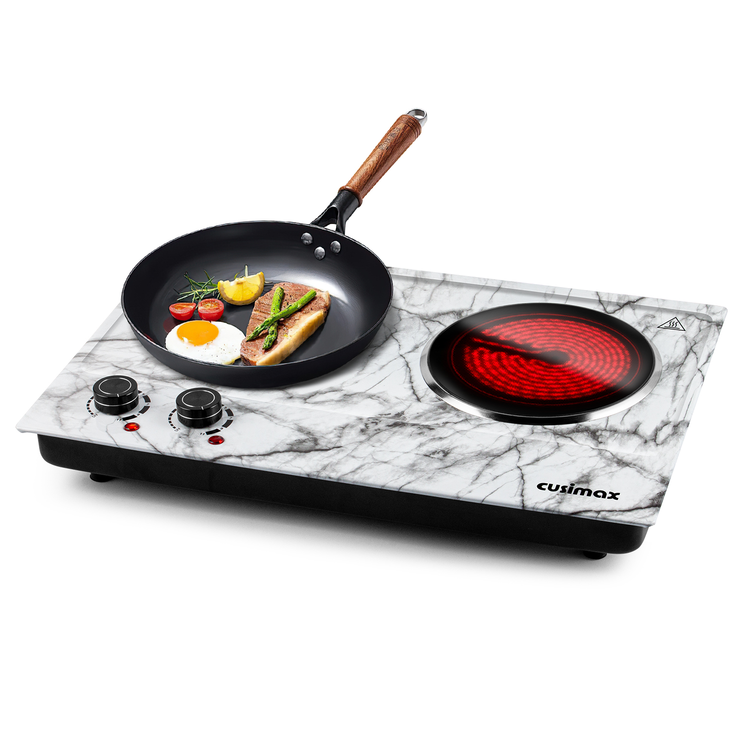 Cusimax 1800W Infrared Ceramic Electric Hot Plate for Cooking, Portable Countertop Burner Glass Heating Plate with 2 Knob Control,Stainless Steel Electric Stove,Easy To Clean