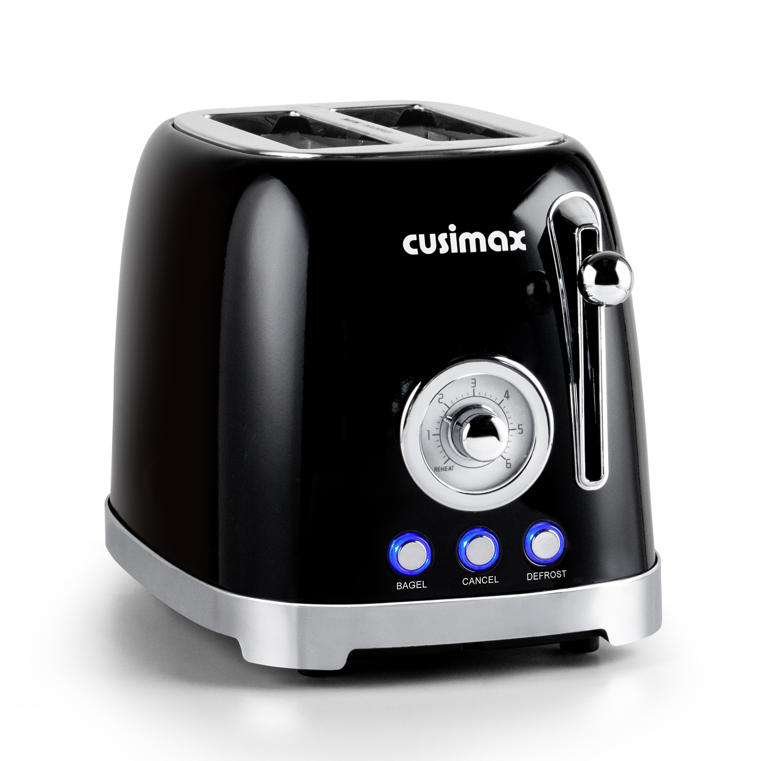 Cusimax Retro Toaster 2 Slice with Extra Wide Slots for Bagels and Waffles, 6 Toast Settings and 4 Functions, Bagel, Cancel, Defrost & Reheat, Removable Crumb Tray