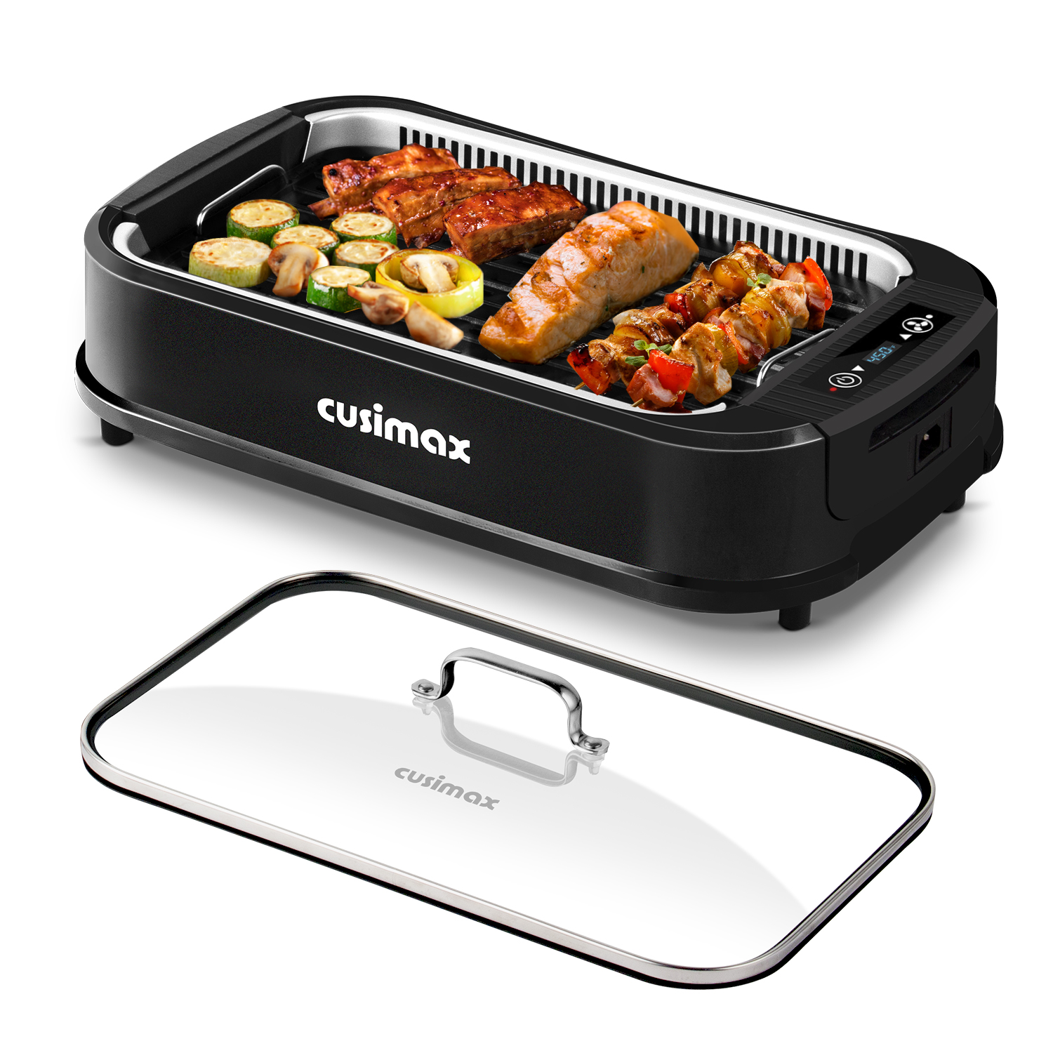 Cusimax Smokeless Indoor Grill Portable Electric Grill with Turbo Smoke Extractor Technology, Nonstick Removable Grill Pan, Glass Lid, 1500 Watts, Great for Homes and Party