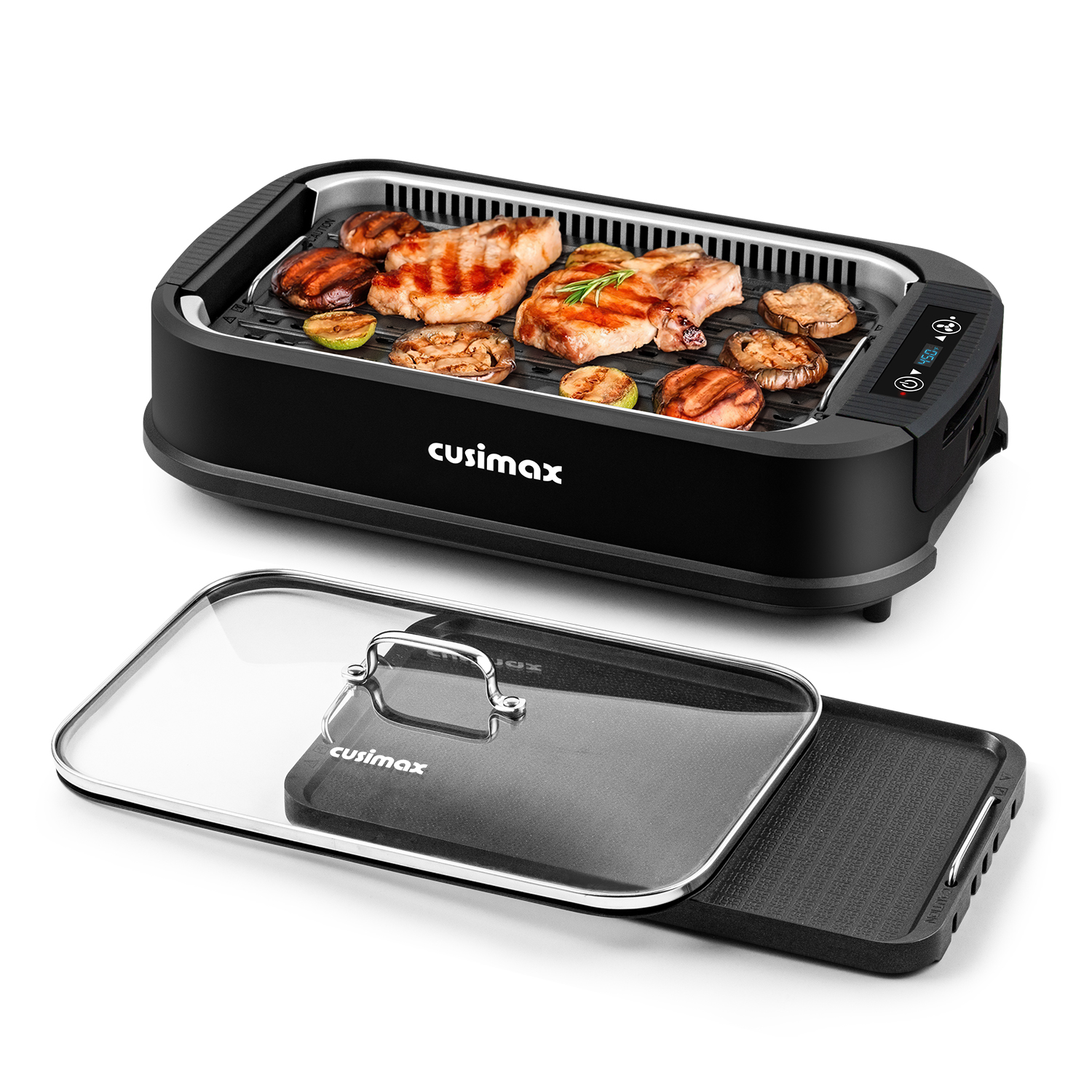 Cusimax Smokeless Electric Grill with Turbo Smoke Extractor, Portable Grill with 2 Non-Stick Grill Plates, Stainless Steel Indoor Grill for Home and BBQ Parties