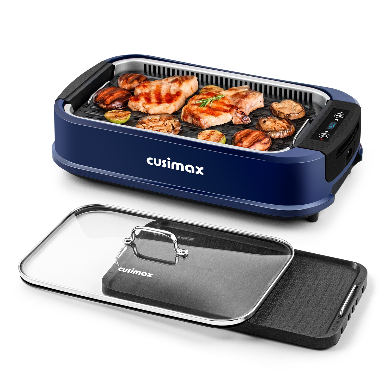 Cusimax Smokeless Electric Grill with Turbo Smoke Extractor, Portable Grill with 2 Non-Stick Grill Plates, Stainless Steel Indoor Grill for Home and BBQ Parties