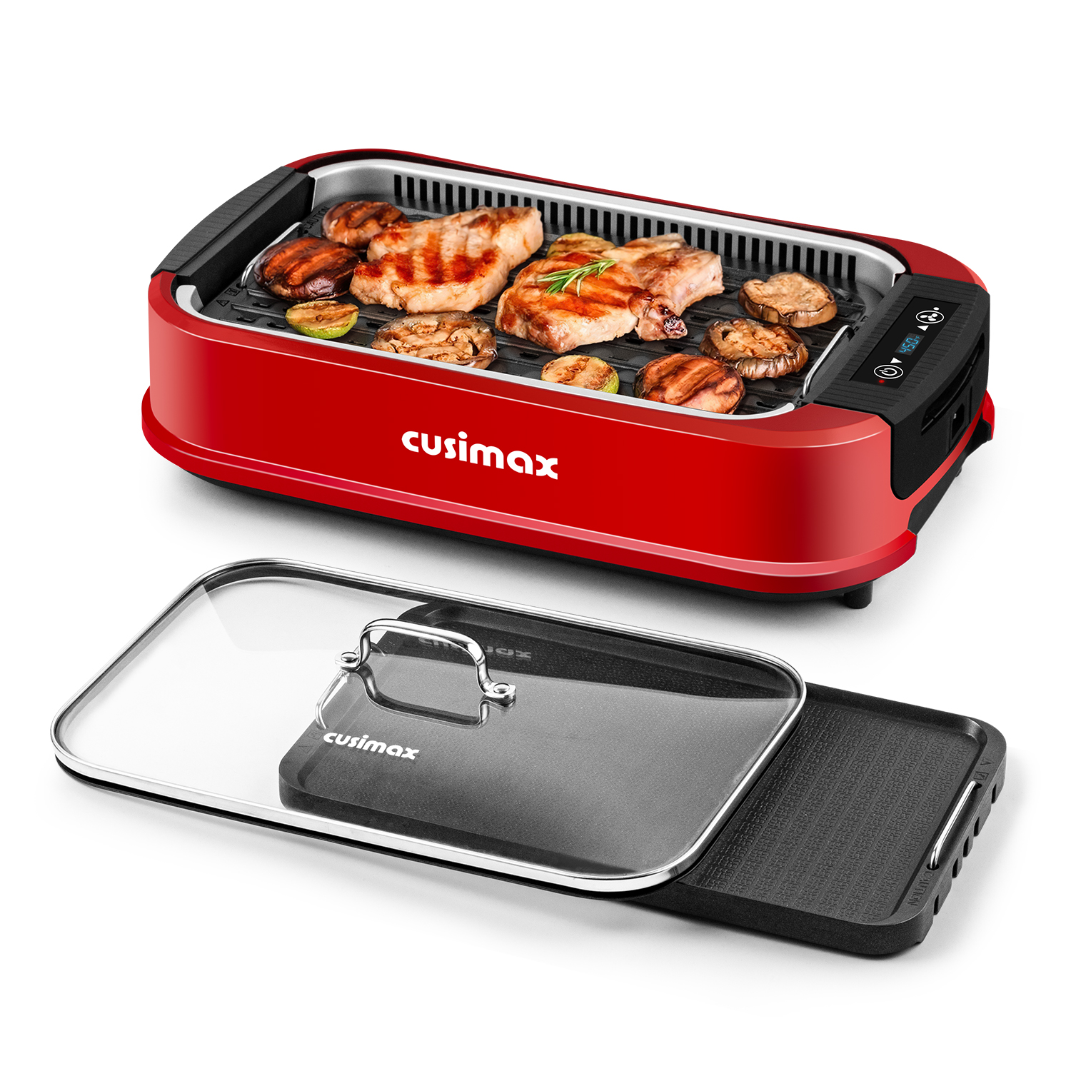 Cusimax Smokeless Electric Grill with Turbo Smoke Extractor, Portable Grill with 2 Non-Stick Grill Plates, Stainless Steel Indoor Grill for Home and BBQ Parties