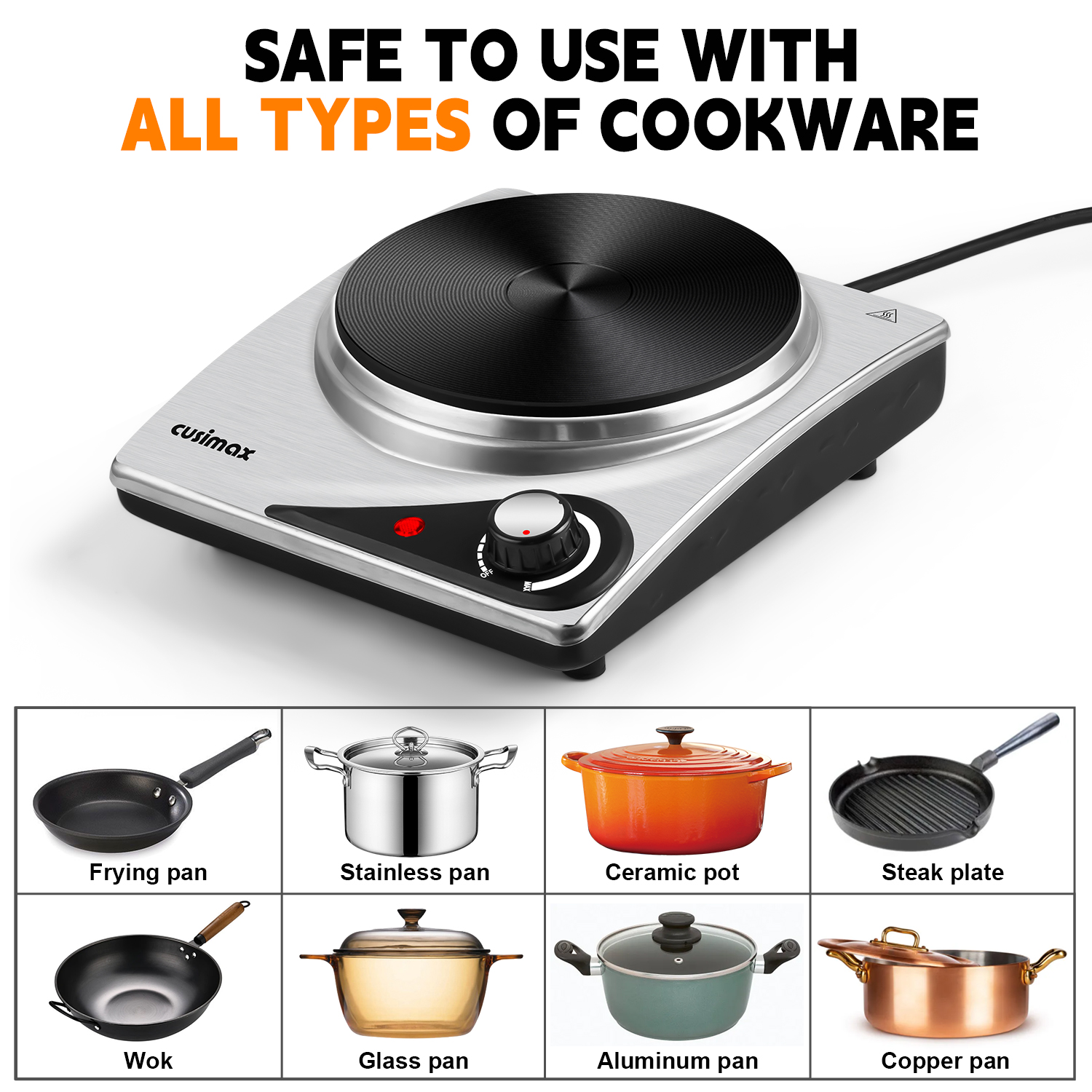 Cusimax 1500W Electric Cooking Portable Single Hot Plate(UK)