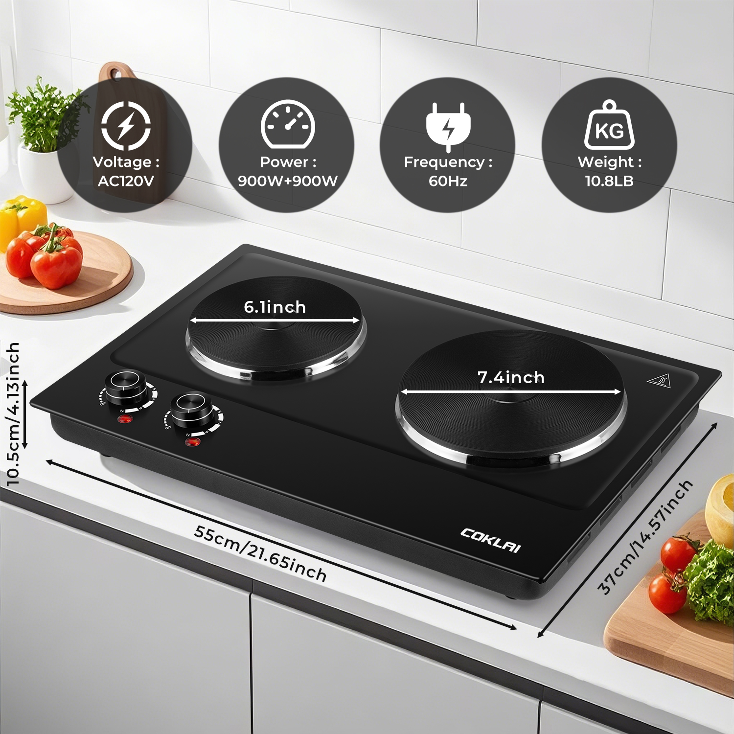SP Coklai 1800W Portable Double Burner Hot Plate, Stainless Steel Countertop Electric Cooktop, Easy-to-Clean Silver Design, 2026 Version 24-month warranty