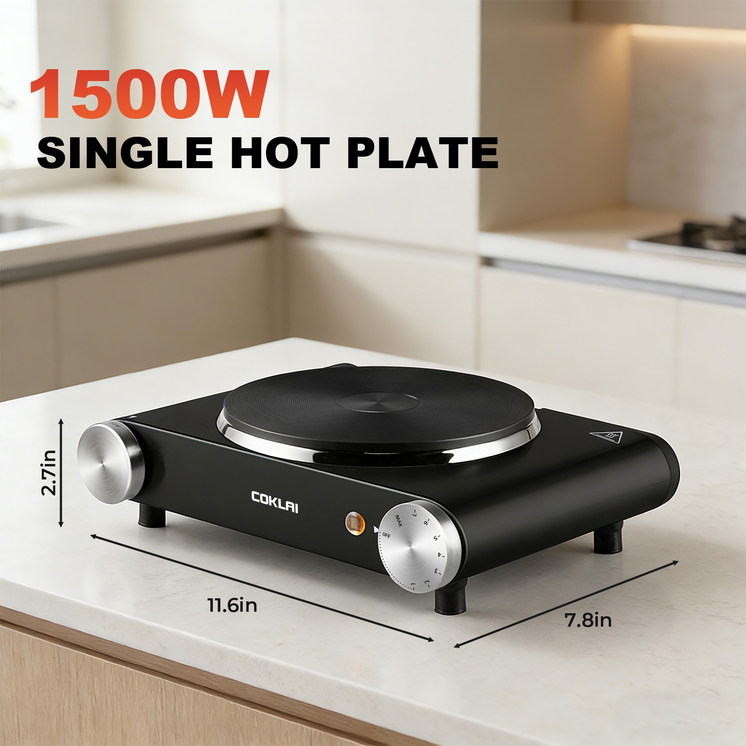 SP Coklai 1500W Electric Hot Plate for Cooking Portable Single Burner Heat-up in Seconds Adjustable Temperature Control Stainless Steel Black, 2026 Version