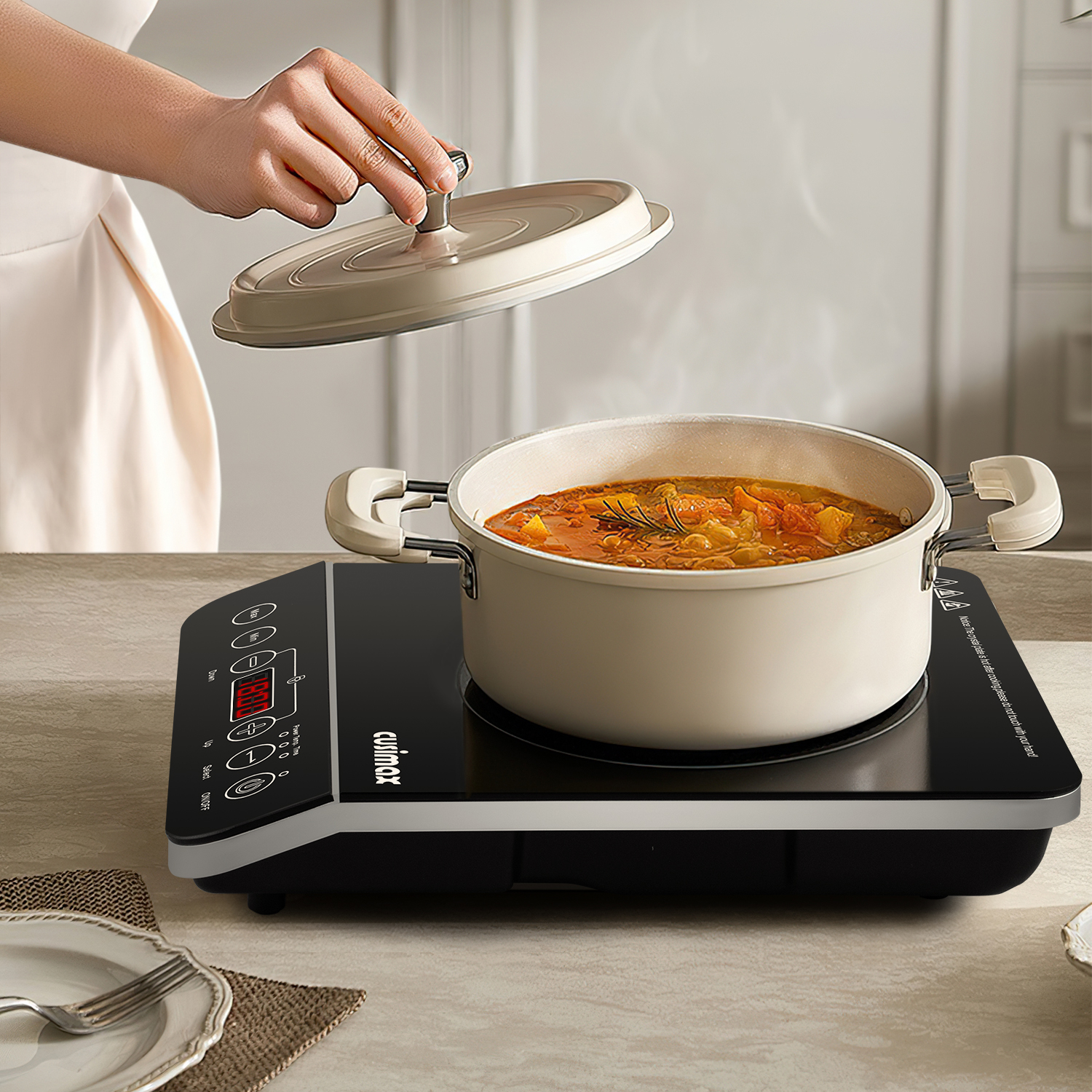 Cusimax Portable Induction Cooktop,Induction Hot Plate With Sensor Touch,10 Temperature and 9 Power Setting, Kids Safety Lock for Cast Iron, Stainless Steel Cookware