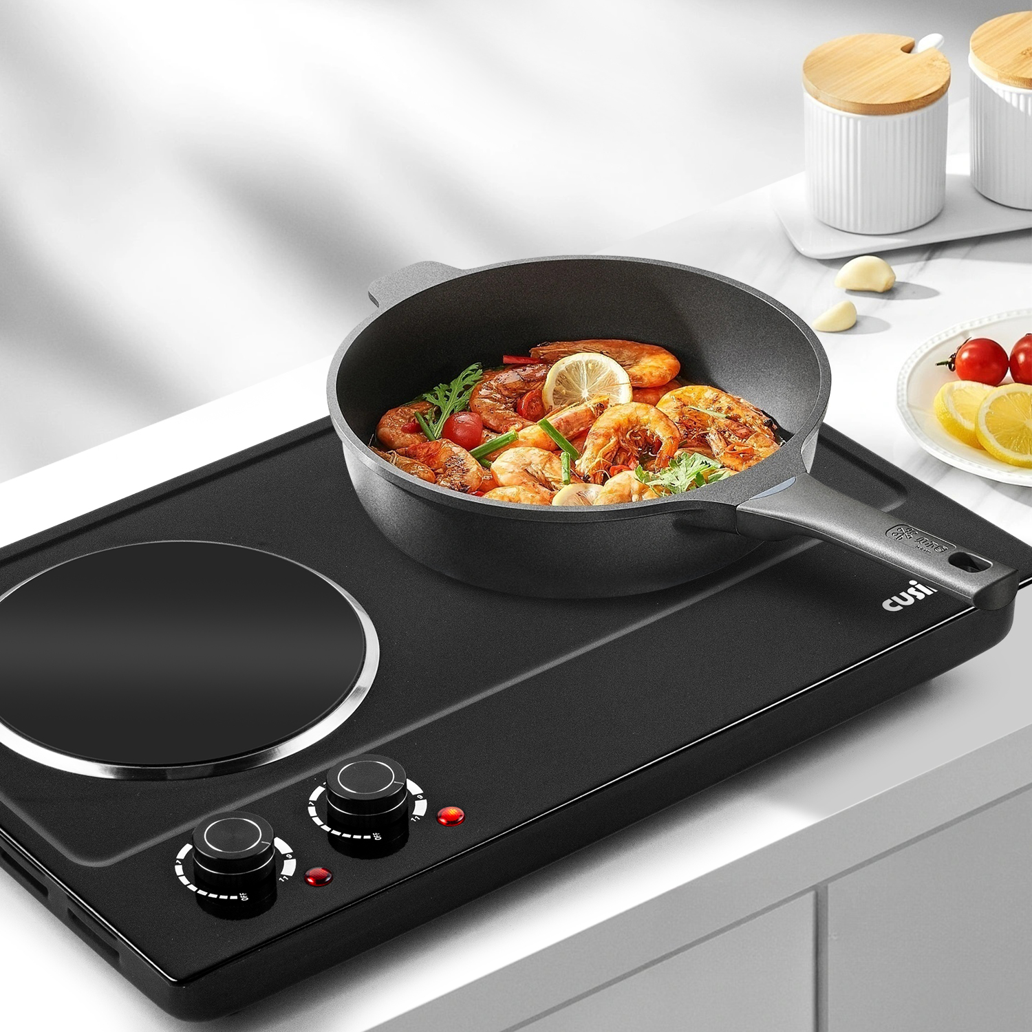 Cusimax 1800W Infrared Ceramic Electric Hot Plate for Cooking, Portable Countertop Burner Glass Heating Plate with 2 Knob Control,Stainless Steel Electric Stove,Easy To Clean,Upgraded Version