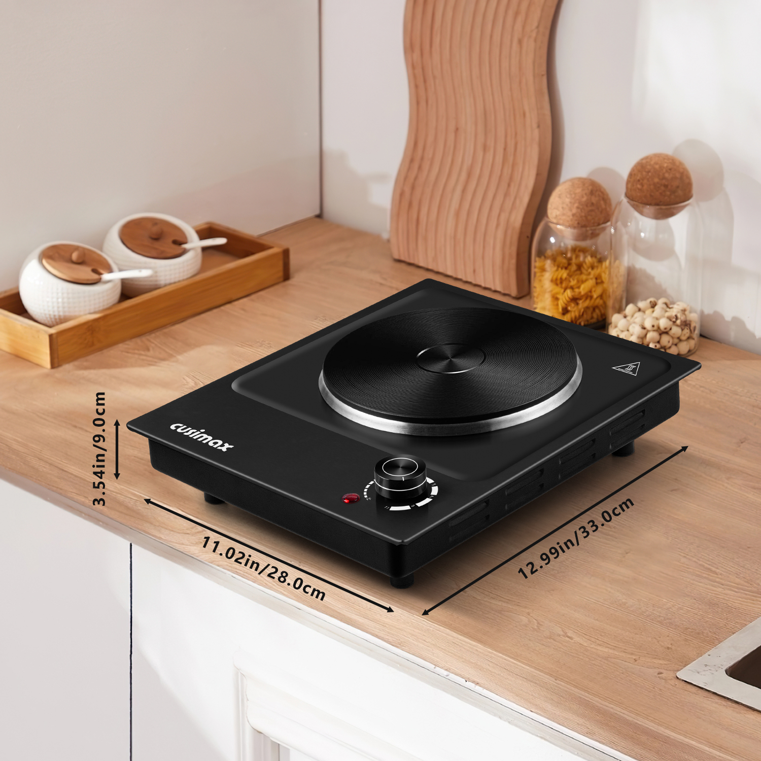 CUSIMAX 1500W Electric Hot Plate – Portable Single Burner with Stainless Steel Surface, Easy-to-Clean Design – Ideal for Countertop Cooking, Indoor & Outdoor Use