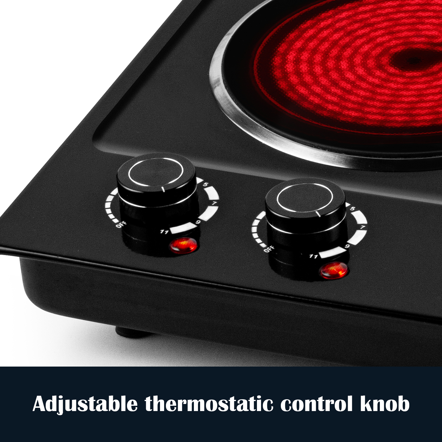 Cusimax 2400W Dual Burner - Portable Infrared Electric Hot Plate, Fast Heating Ceramic Cooktop with Dual Temperature Control, Compact Design for Versatile Cooking, Sleek Black Finish (UK)