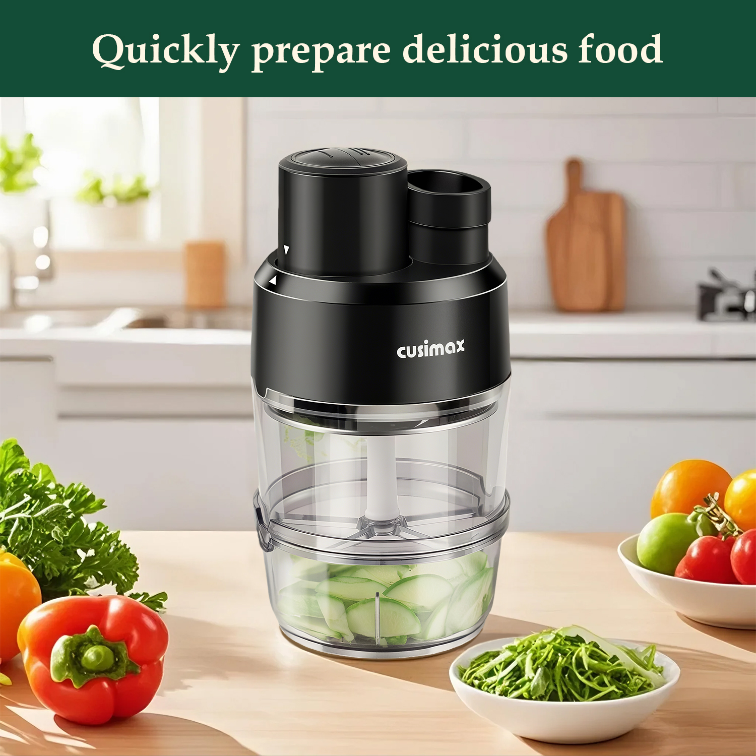 Cusimax Food Processor,Electric Food Chopper with Double Bowls, Easy to Veg,Meat,Fruit,3 In 1 Vegetable Chopper,2-Speed 230w Motor,Have Safety Settings,Black