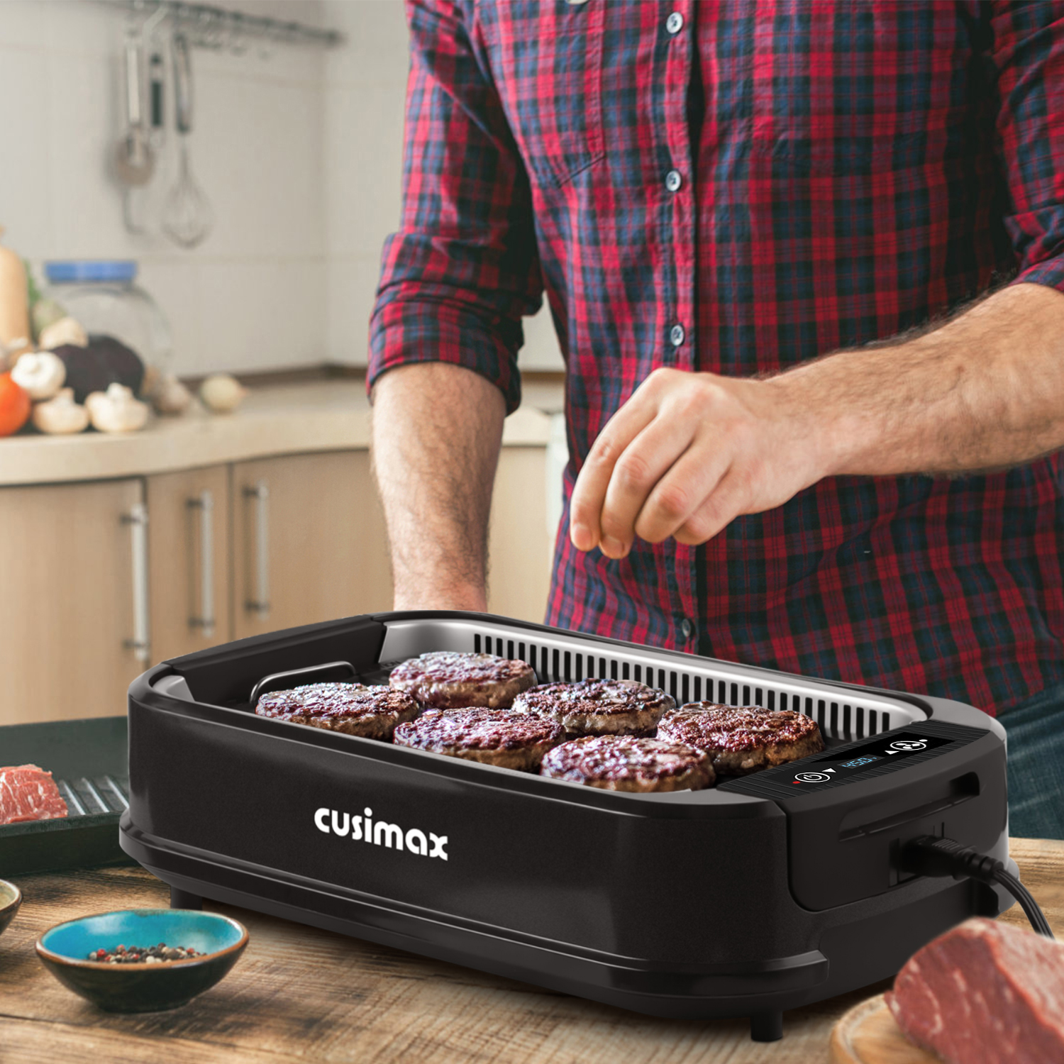 Cusimax Smokeless Indoor Grill Portable Electric Grill with Turbo Smoke Extractor Technology, Nonstick Removable Grill Pan, Glass Lid, 1500 Watts, Great for Homes and Party