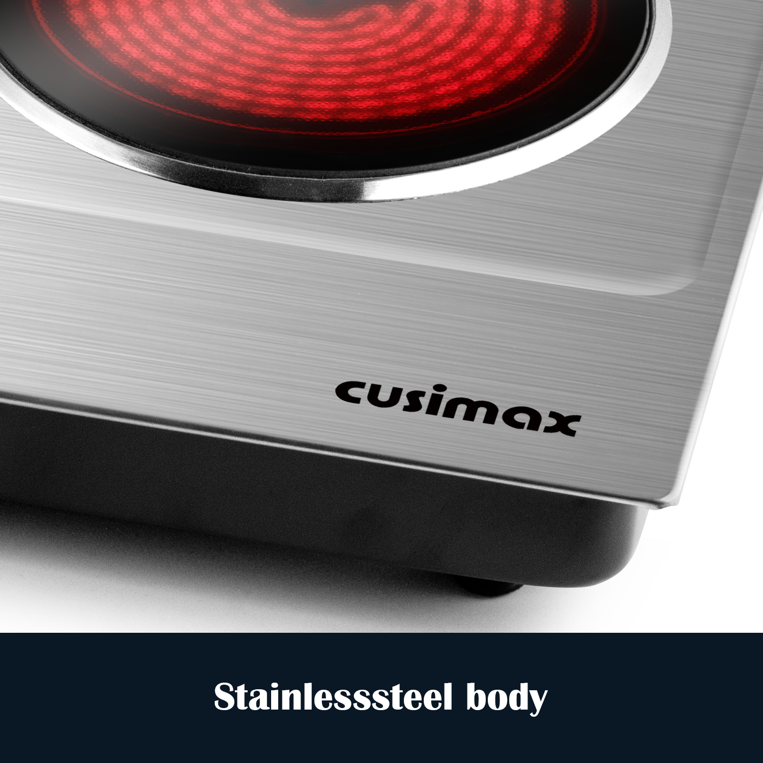 Cusimax 2400W Double Burner - Portable Electric Ceramic Hot Plate with Infrared Heating, Dual Temperature Control, Fast Heat-Up, Sleek Silver Design(UK)