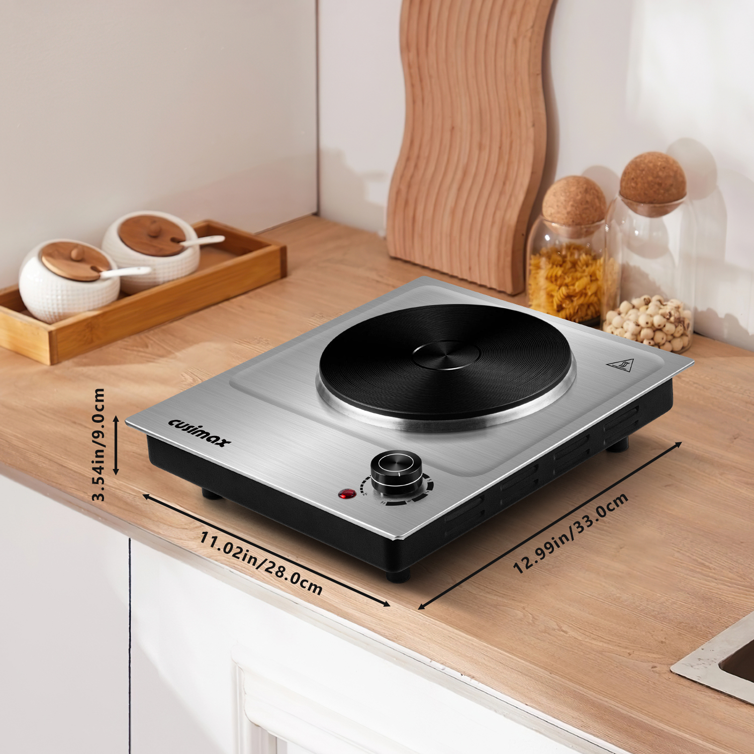 CUSIMAX 1500W Electric Hot Plate – Portable Single Burner with Stainless Steel Surface, Easy-to-Clean Design – Ideal for Countertop Cooking, Indoor & Outdoor Use