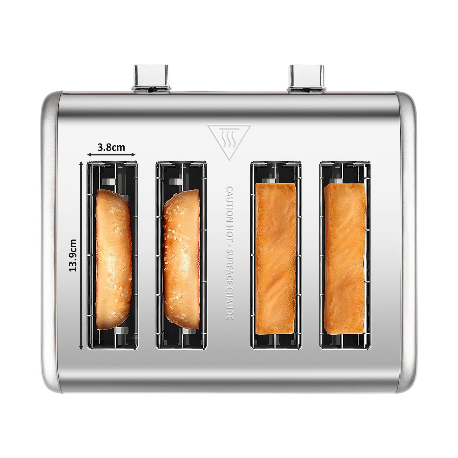 Cusimax 4 Slice Toaster, Stainless Steel Toaster with Ultra-Clear LED Display & Extra Wide Slots, Dual Control Panels of 6 Shade Settings, Cancel/Bagel/Defrost Function, Removable Crumb Trays(DE/FR/IT/ES)