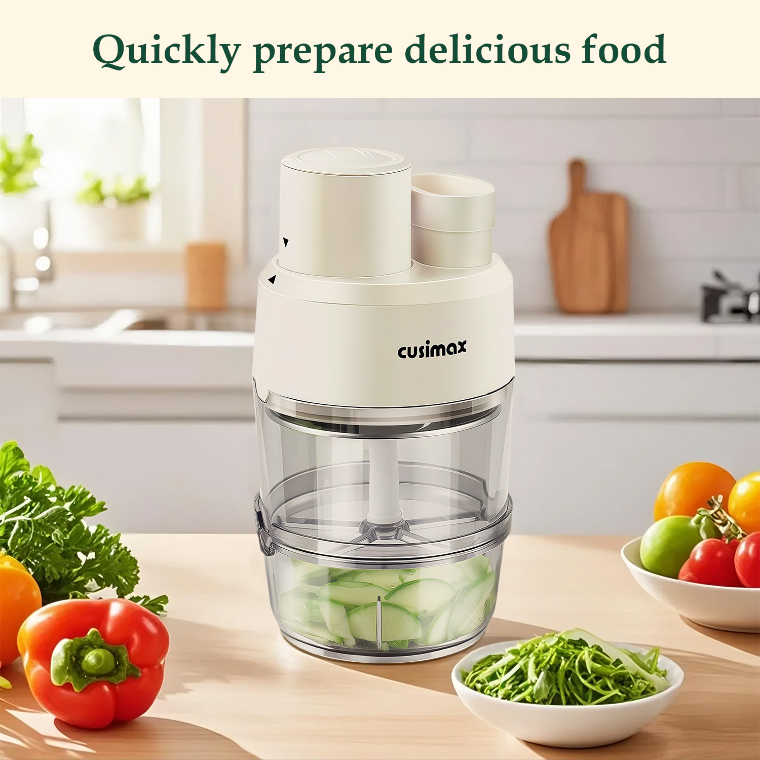 Cusimax Electric Salad Shooter, 230w 2-Speed Control Electric Slicer for Home,Food Processor Easy to Cheese, Vegetable, Meat and Nut,Food Bowl