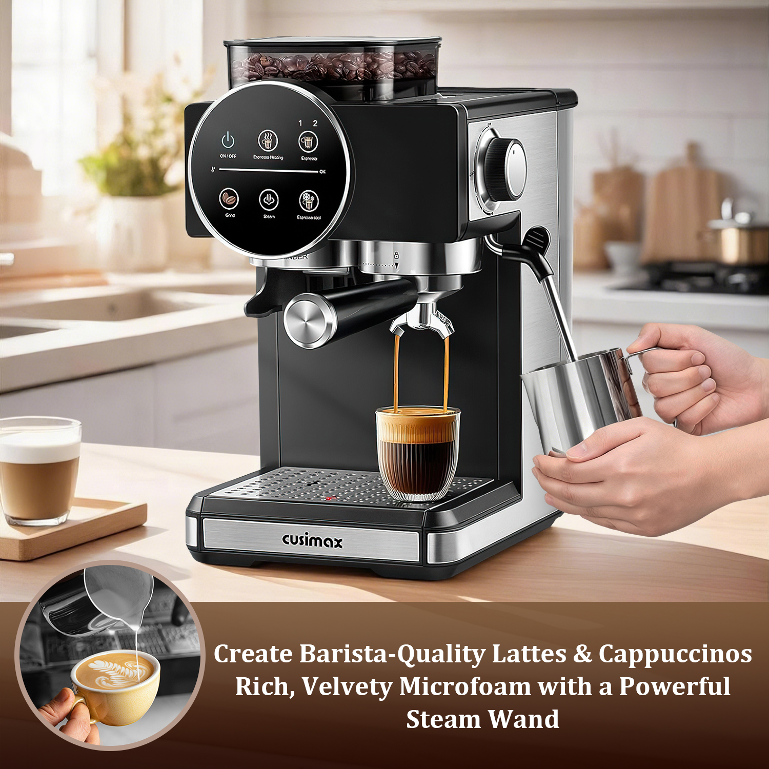 CUSIMAX Professional Espresso Machine for Home Barista – 20 Bar Pressure, Milk Frother, Compact Design – Café Quality Espresso, Latte & Cappuccino Maker (15 Bar US Standard) 