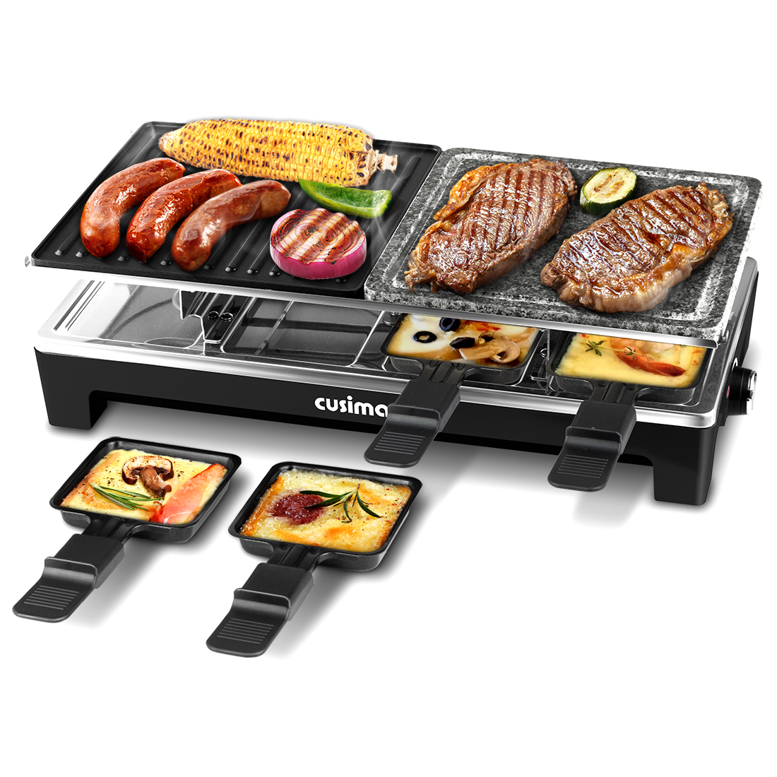 2-8 People Electric BBQ Grill Table Top Griddle Non-stick Raclette with 4  Pans