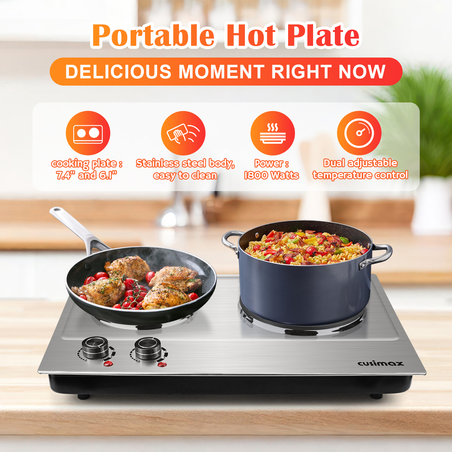 SP Cusimax 1800W Cooking Stainless Steel 21.26 in Countertop Burner