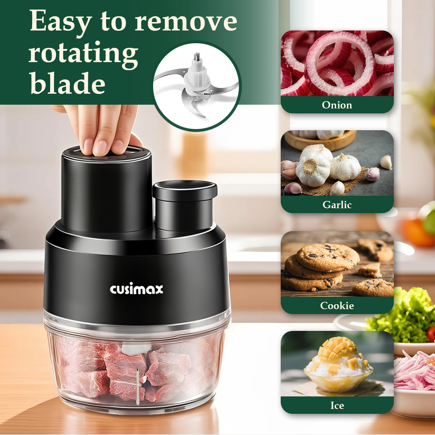 Cusimax Food Processor,Electric Food Chopper with Double Bowls, Easy to Veg,Meat,Fruit,3 In 1 Vegetable Chopper,2-Speed 230w Motor,Have Safety Settings,Black