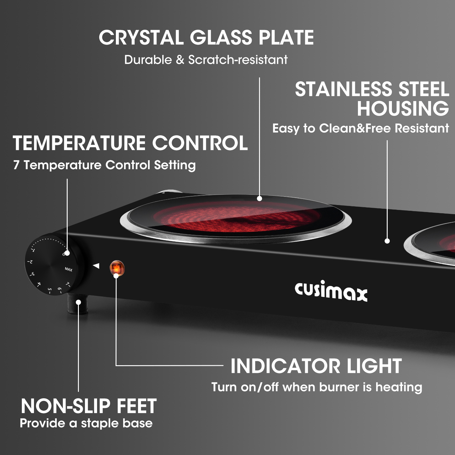 Cusimax 1800W Infrared Double Burner Electric Stove(FR)