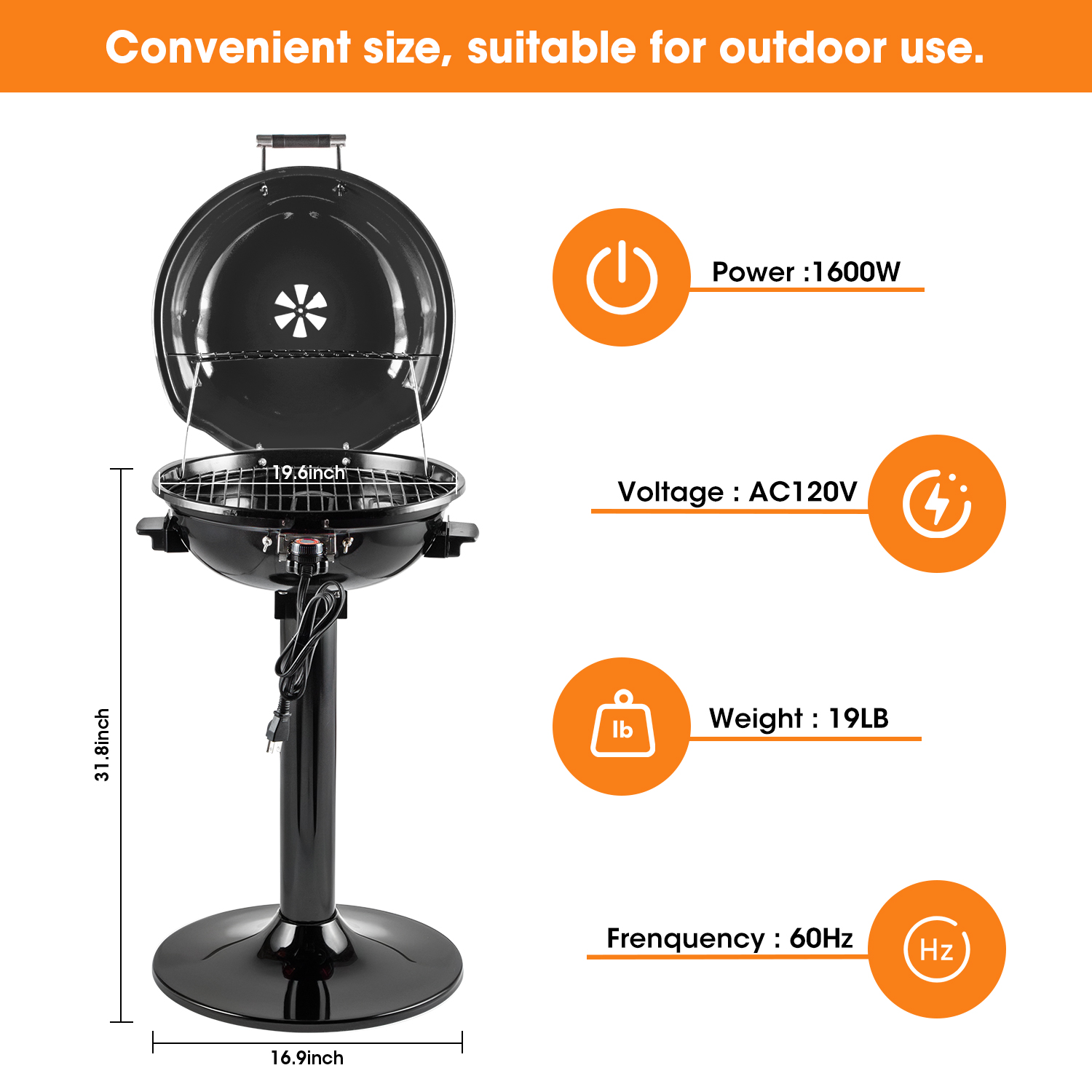 Cusimax 1600W Electric Stand Grill for Indoor and Outdoor Use(IT)
