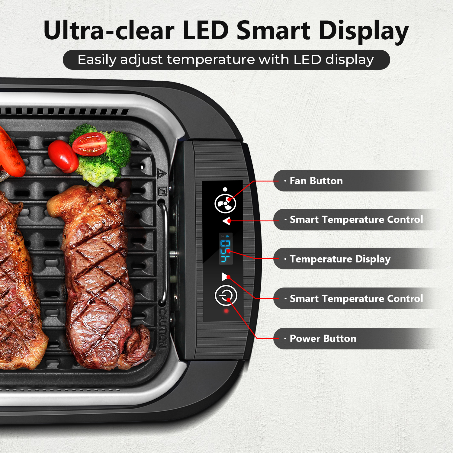 Cusimax Smokeless Indoor Grill Portable Electric Grill with Turbo Smoke Extractor Technology, Nonstick Removable Grill Pan, Glass Lid, 1500 Watts, Great for Homes and Party