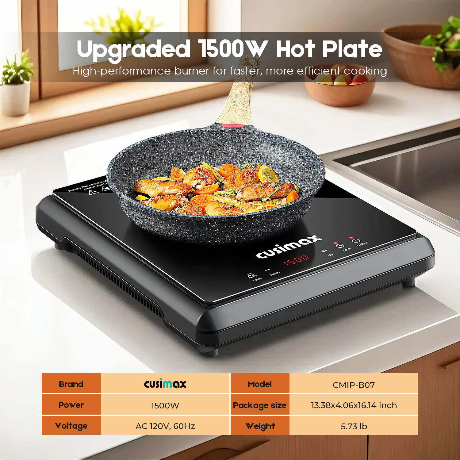 CUSIMAX 1500W Hot Plate, Portable Infrared Electric Stove For Home With 7 Speed,Ceramic Countertop Stove Sensor Touch,Kids Safety Lock And Timer,Compatible For All Cookwares