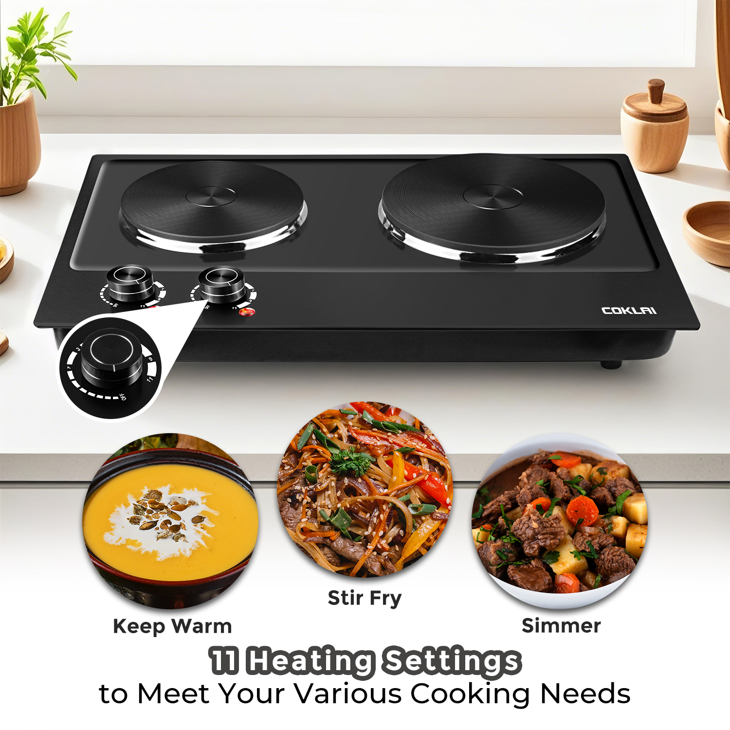 SP Coklai 1800W Portable Double Burner Hot Plate, Stainless Steel Countertop Electric Cooktop, Easy-to-Clean Silver Design, 2026 Version 24-month warranty