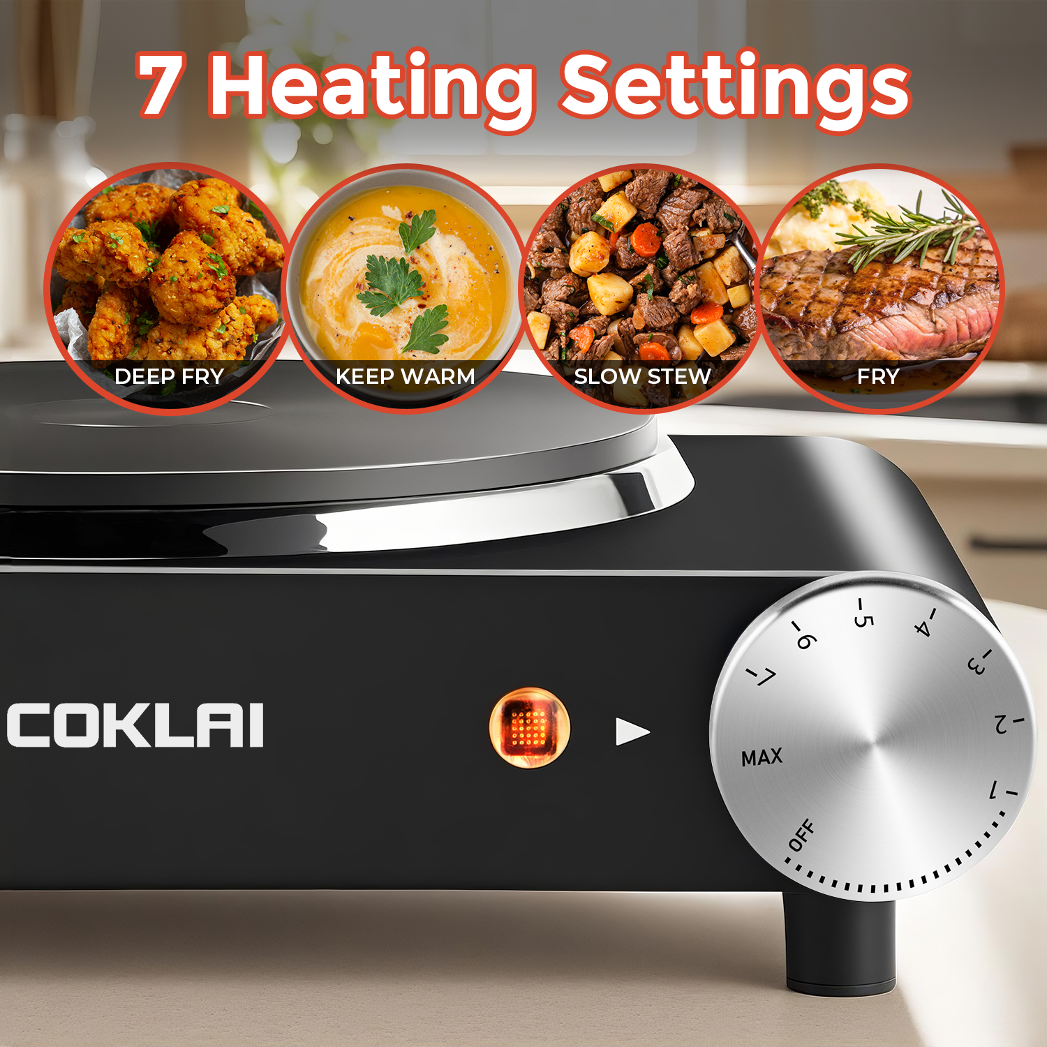 SP Coklai 1500W Electric Hot Plate for Cooking Portable Single Burner Heat-up in Seconds Adjustable Temperature Control Stainless Steel Black, 2026 Version