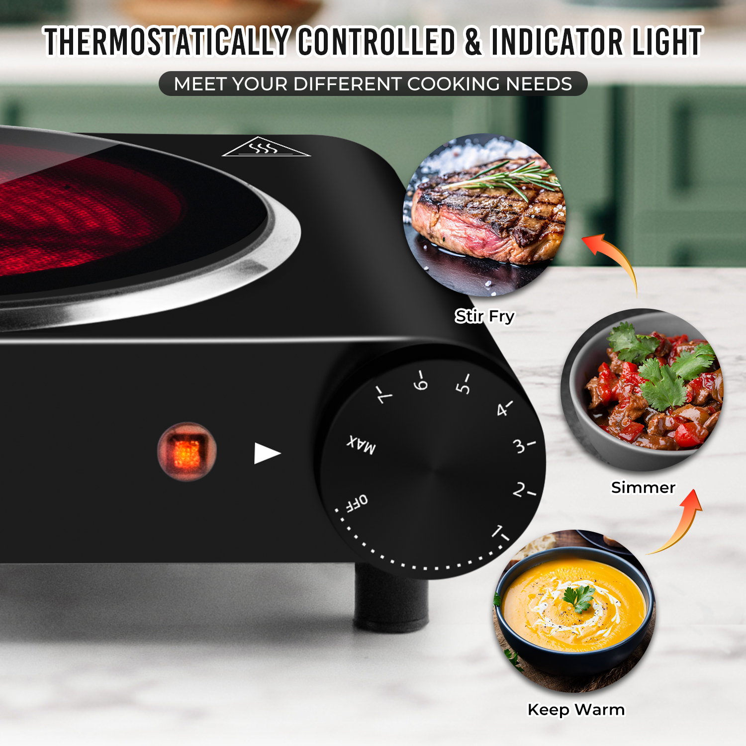 Cusimax Portable 2-Burner 7.1 in. Electric Hot Plate,1800W Glass Dual Countertop Electric Cooktop,Dual Control Stainless Steel Infrared Electric Stove,Compact Stove For Home Dorm Office