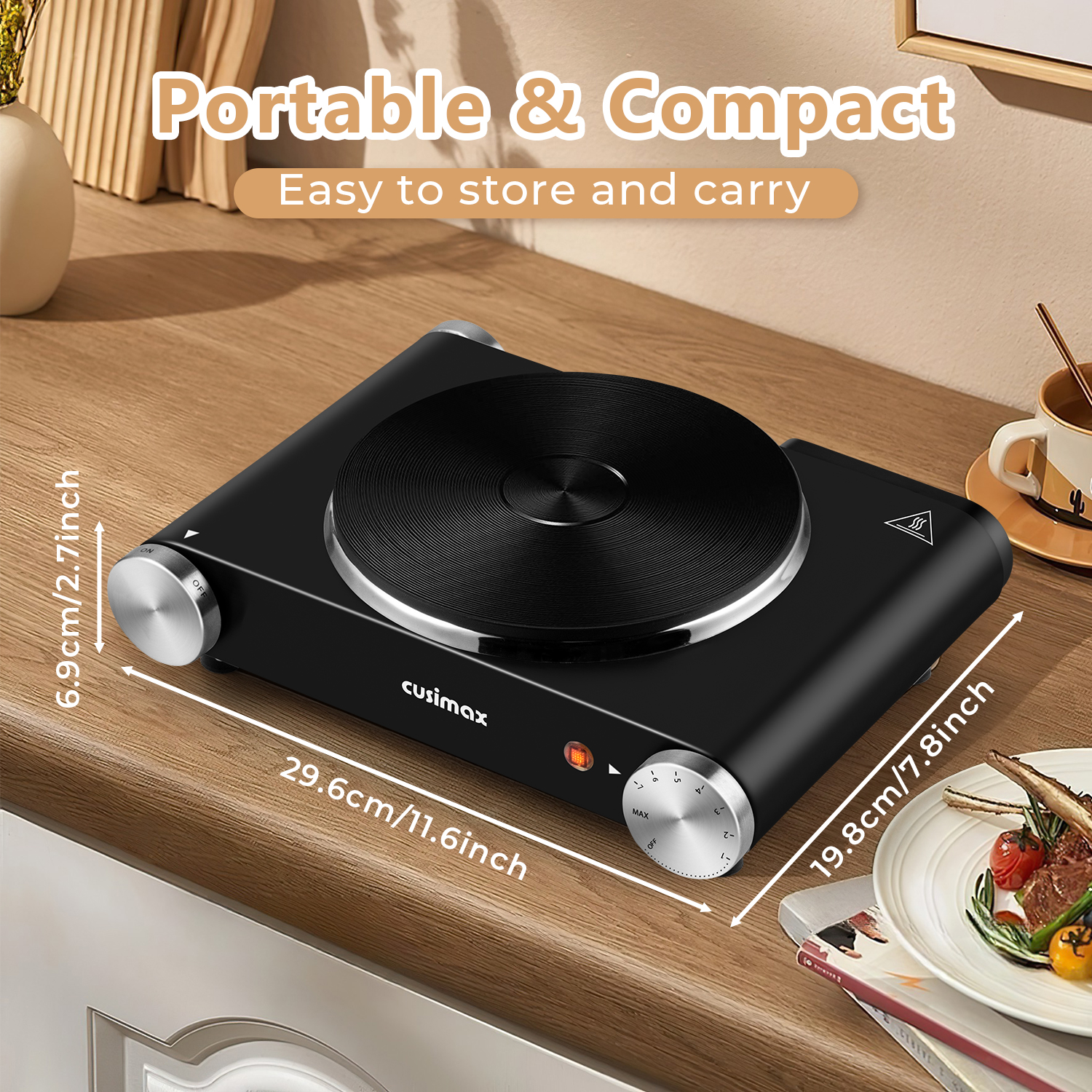 Cusimax Electric Hot Plate For Cooking,1500W Stainless Steel Single Burner With Temperature Control,For All Cookware,Great For RV/Home/Camping