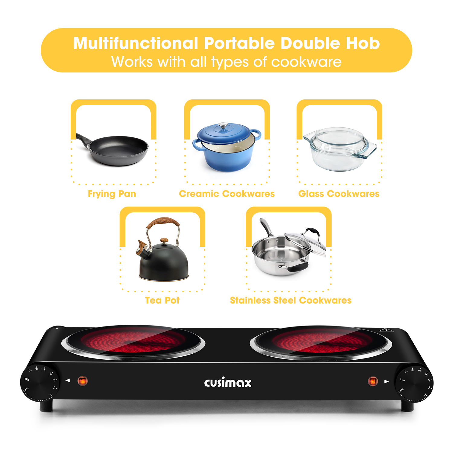 Cusimax 1800W Infrared Double Burner Electric Stove(FR)