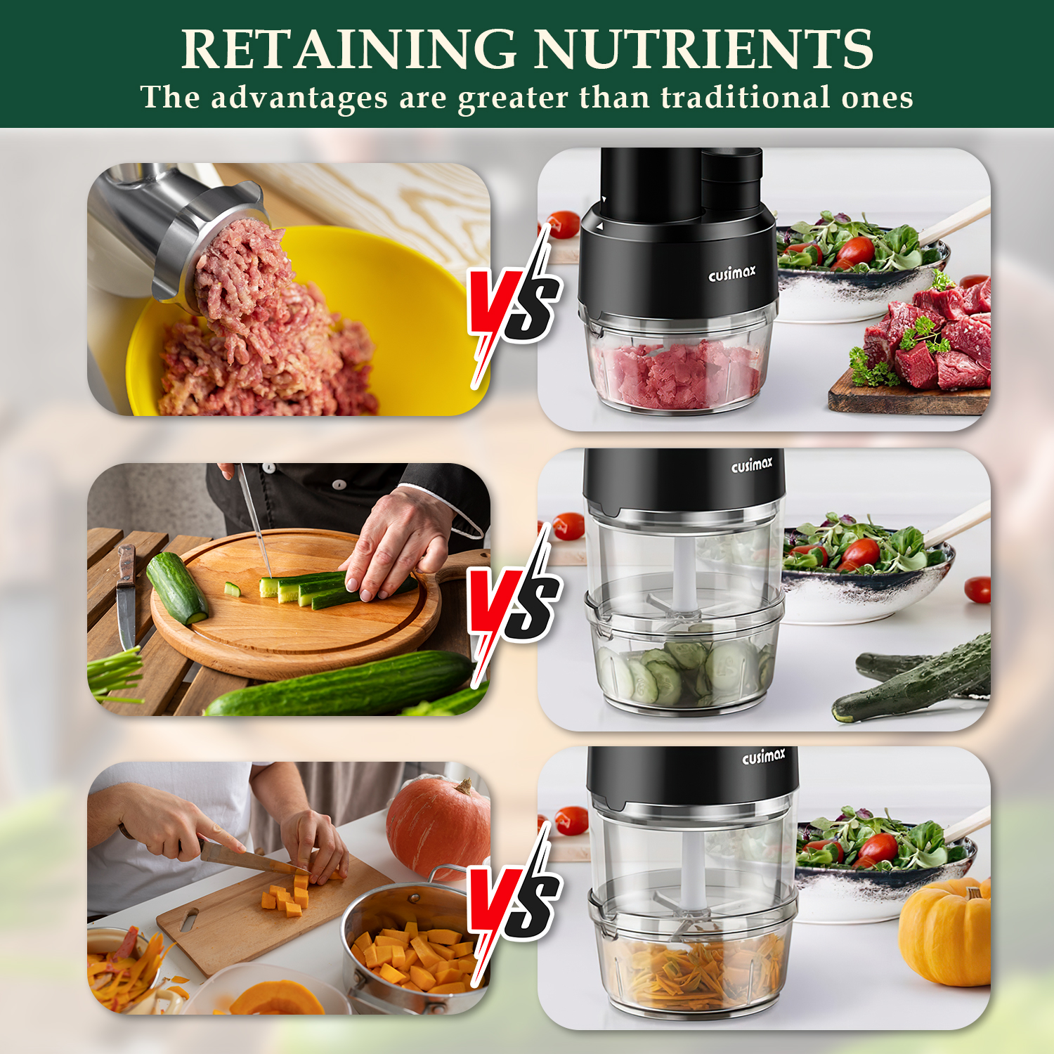 Cusimax Food Processor,Electric Food Chopper with Double Bowls, Easy to Veg,Meat,Fruit,3 In 1 Vegetable Chopper,2-Speed 230w Motor,Have Safety Settings,Black