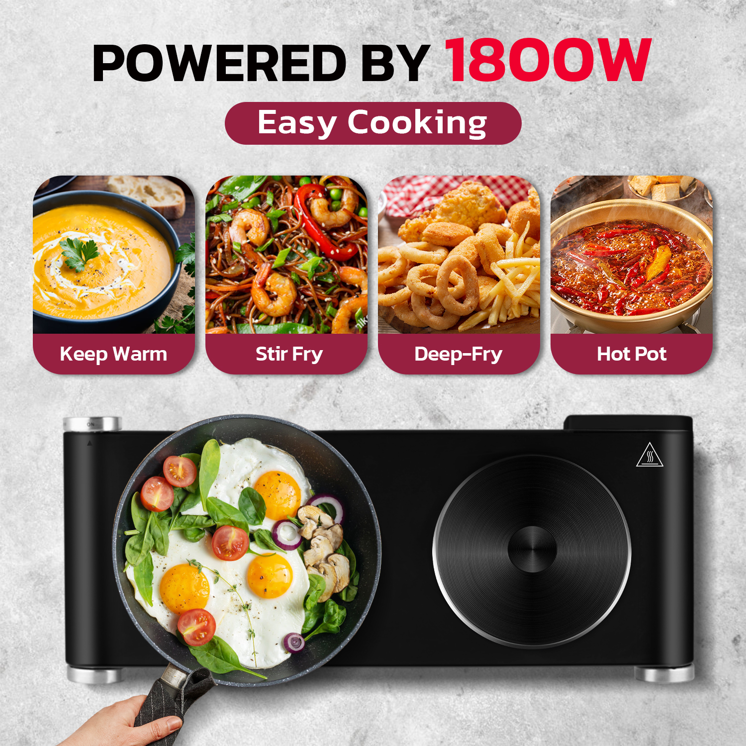 Cusimax 1800W Stainless Steel Electric Hot Plate Double Burner For Cooking,Cast Iron Countertop Cooktop With Temperature Control,Portable Electric Stove,Compatible for All Cookwares