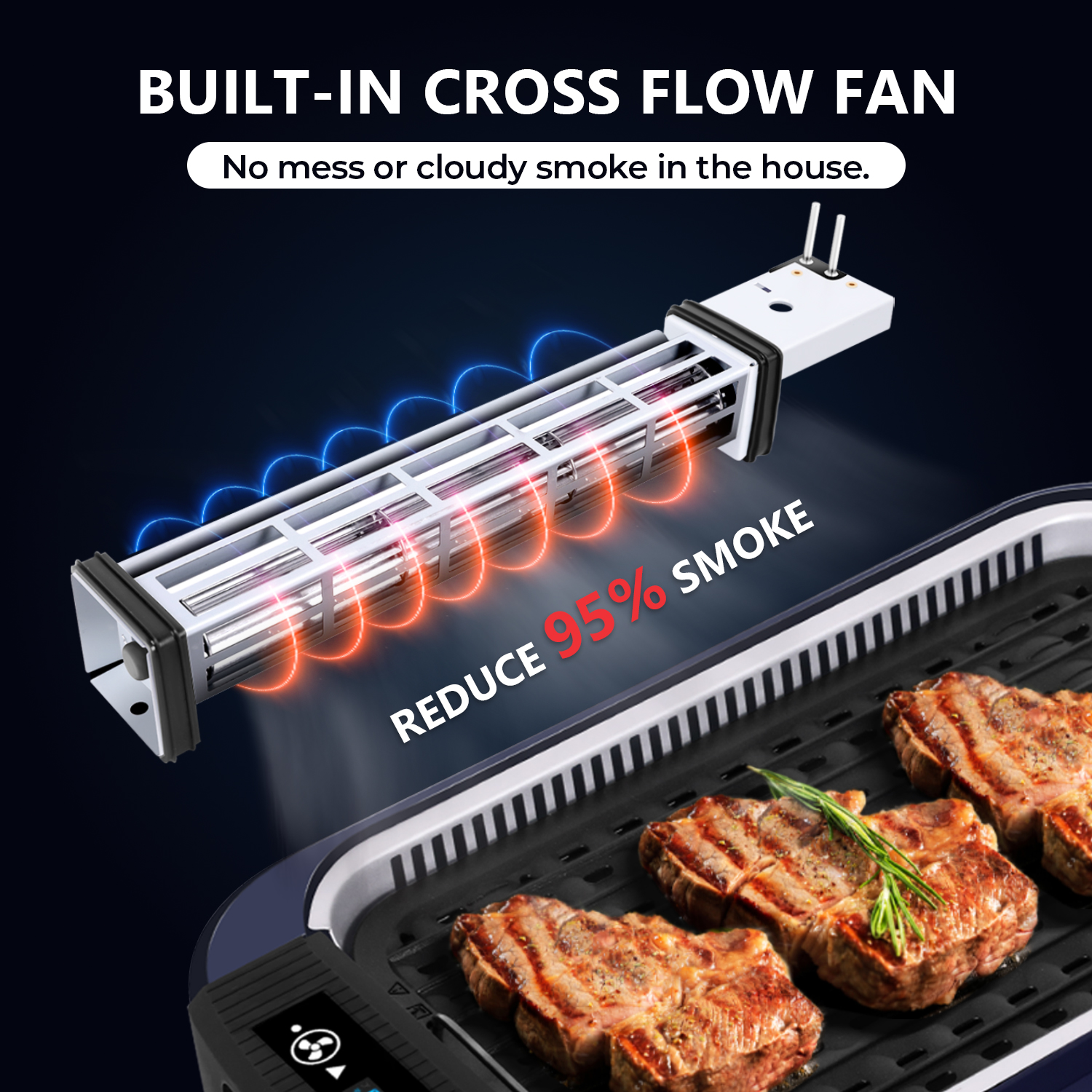 Indoor Grill Electric Grill Griddle Cusimax Smokeless Grill, Portable Korean BBQ Grill with Turbo Smoke Extractor Technology, Non-Stick Removable