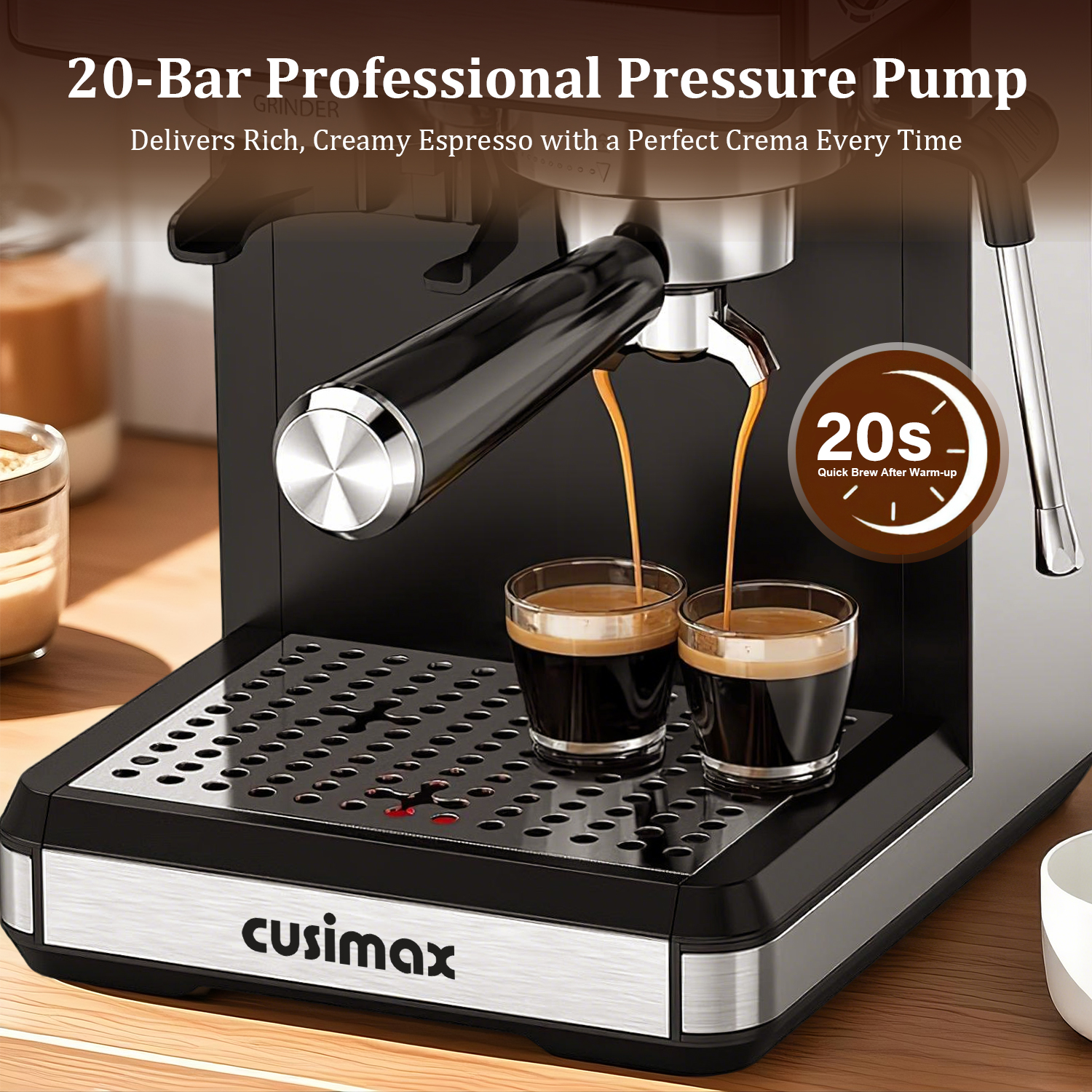 CUSIMAX Professional Espresso Machine for Home Barista – 20 Bar Pressure, Milk Frother, Compact Design – Café Quality Espresso, Latte & Cappuccino Maker (15 Bar US Standard) 