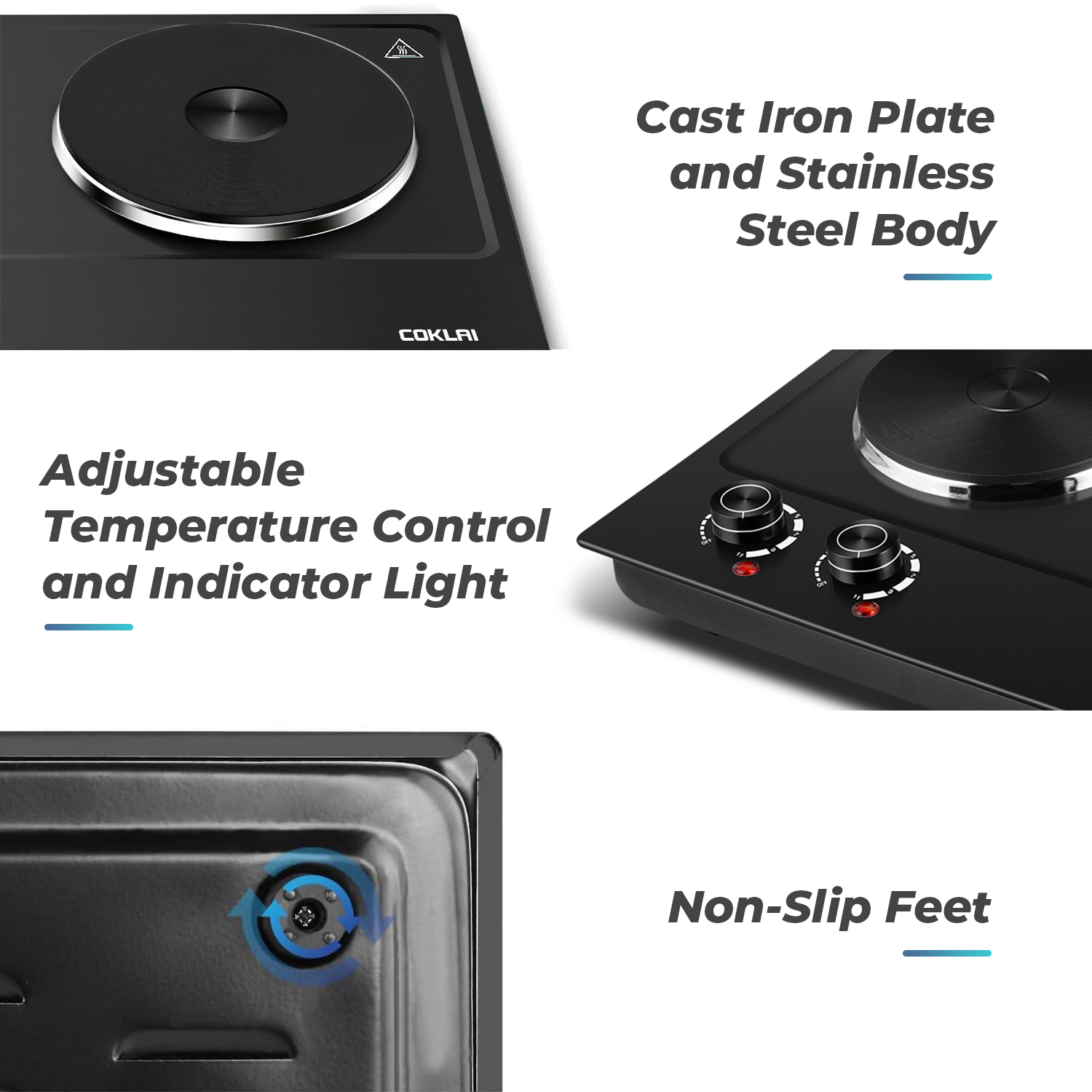 SP Coklai 1800W Portable Double Burner Hot Plate, Stainless Steel Countertop Electric Cooktop, Easy-to-Clean Silver Design, 2026 Version 24-month warranty