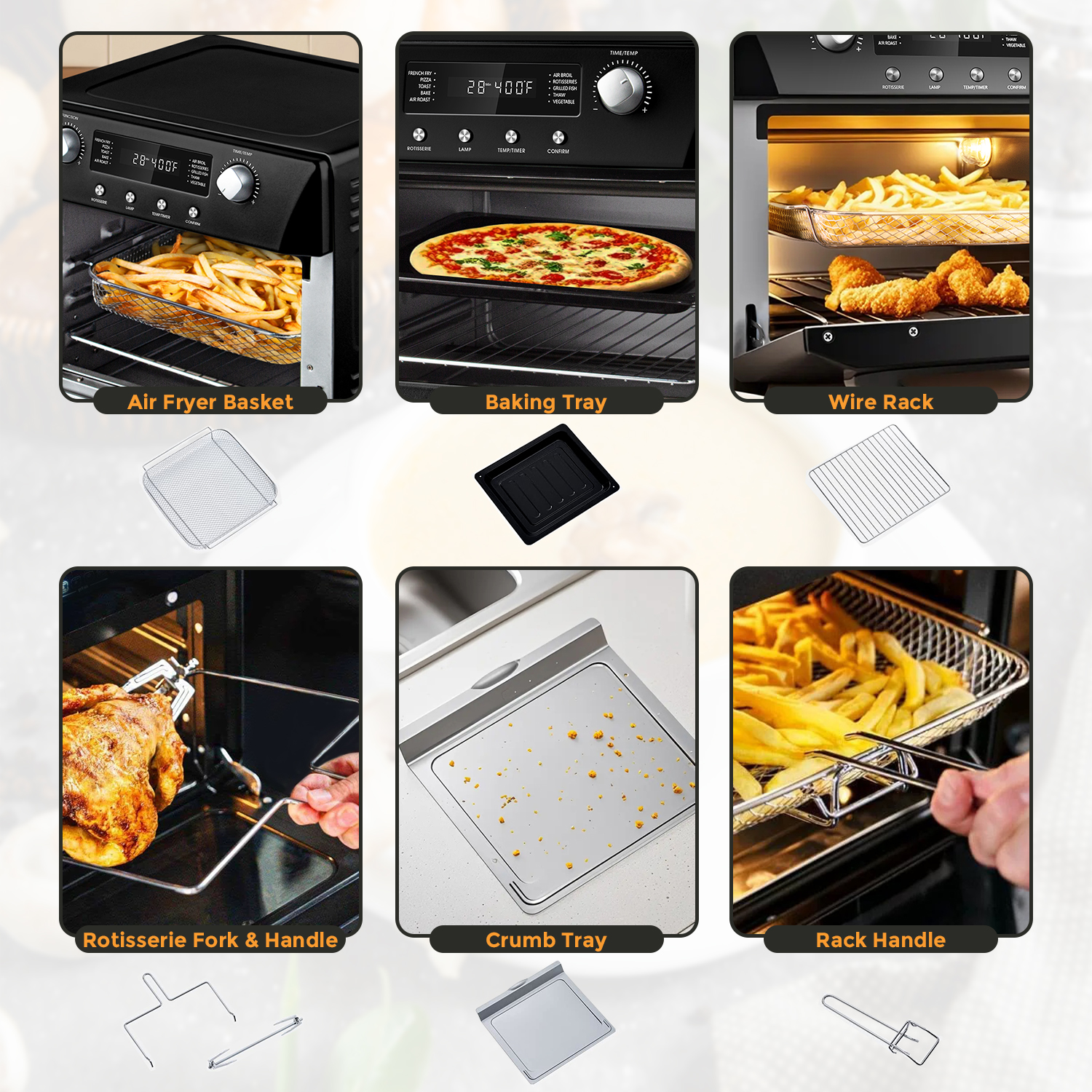 Cusimax Air Fryer Oven Countertop, 10-in-1 Convection Oven, 24QT Combo Countertop Toaster Oven with Rotisserie & Dehydrator, Rich Accessories, Silver