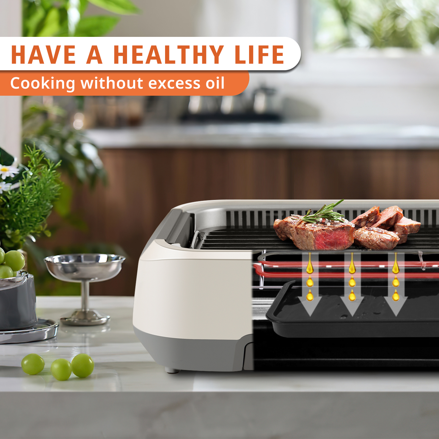 Cusimax 1500W Smokeless Indoor Grill with LED Smart Display & Non-stick Removable Grill Plate,Tempered Glass Lid,Turbo Smoke Extractor,212℉ to 446℉