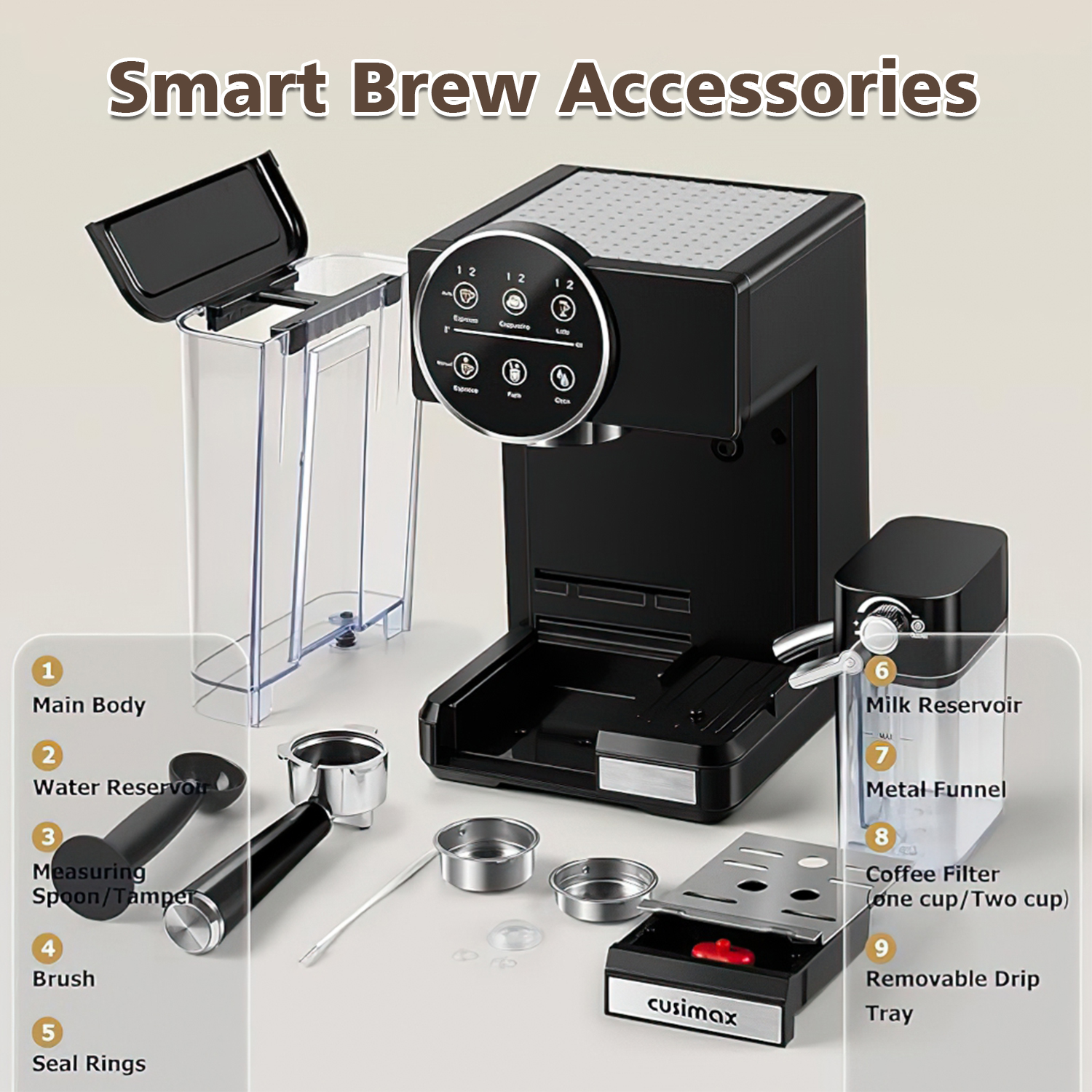 CUSIMAX Professional Espresso Machine for Home Barista – 20 Bar Pressure, Milk Frother, Compact Design – Café Quality Espresso, Latte & Cappuccino Maker (15 Bar US Standard) 